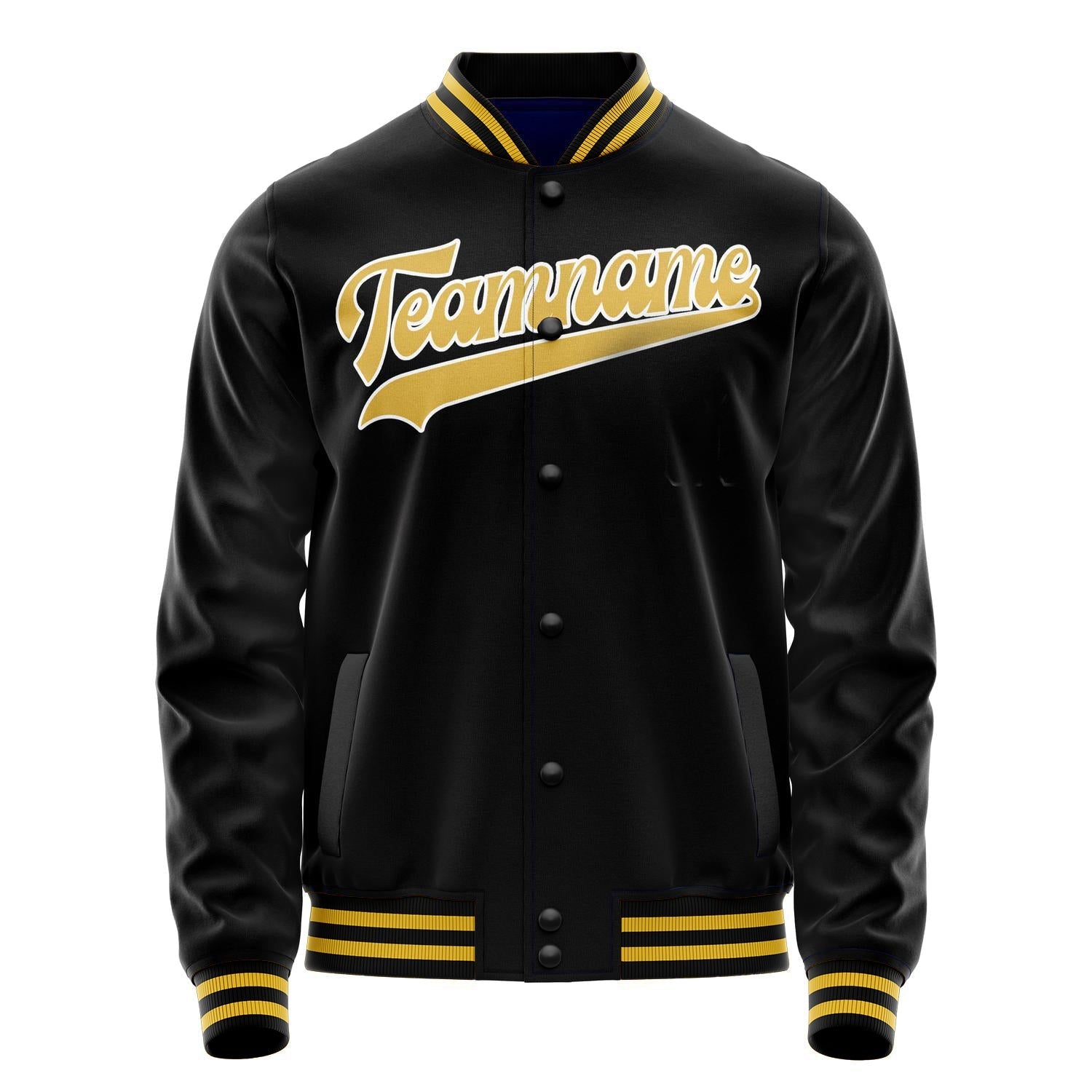 Custom Black Gold Solid Color Varsity Letterman Jacket JA02240617XF020