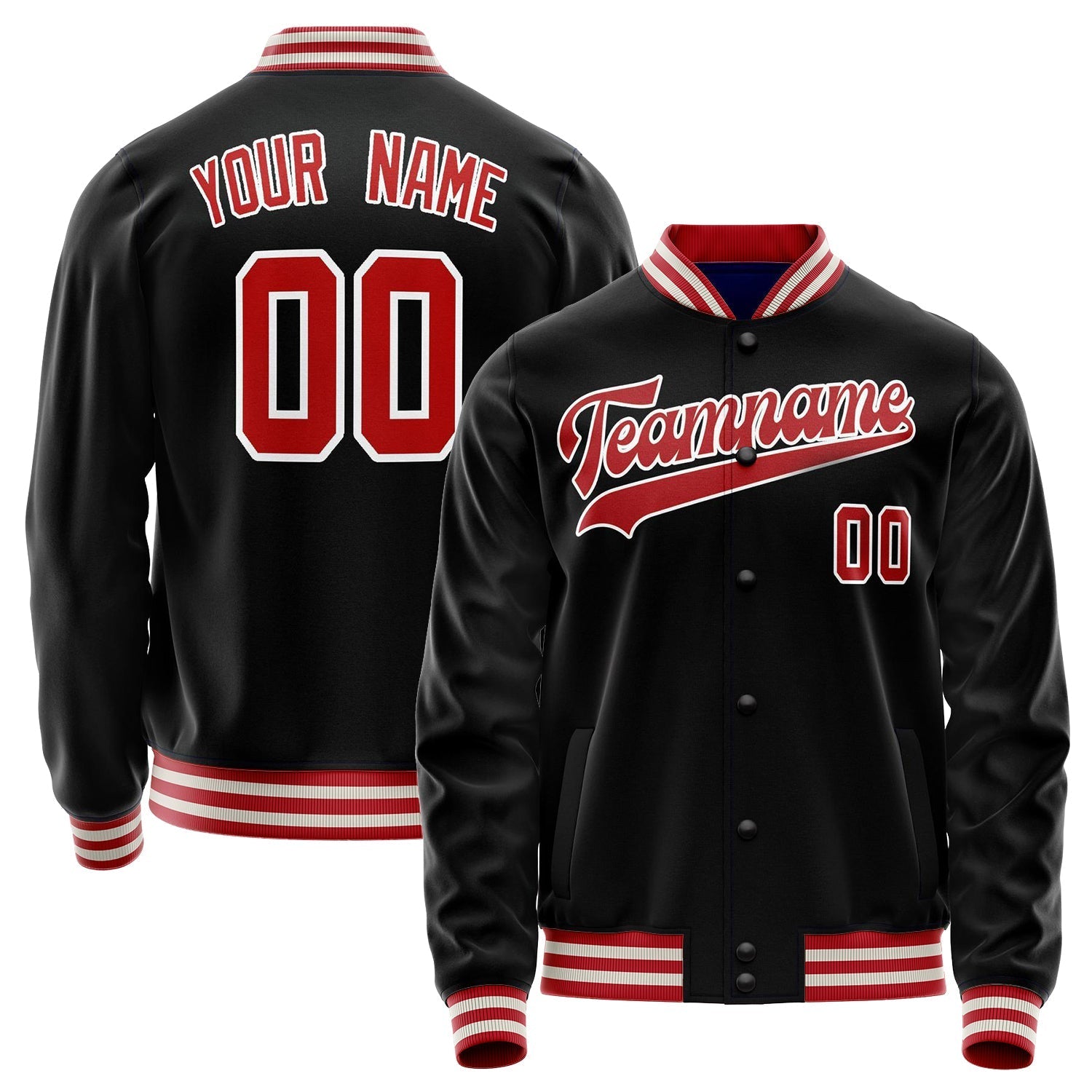 Custom Black Red Solid Color Varsity Letterman Jacket JA02240617XF022