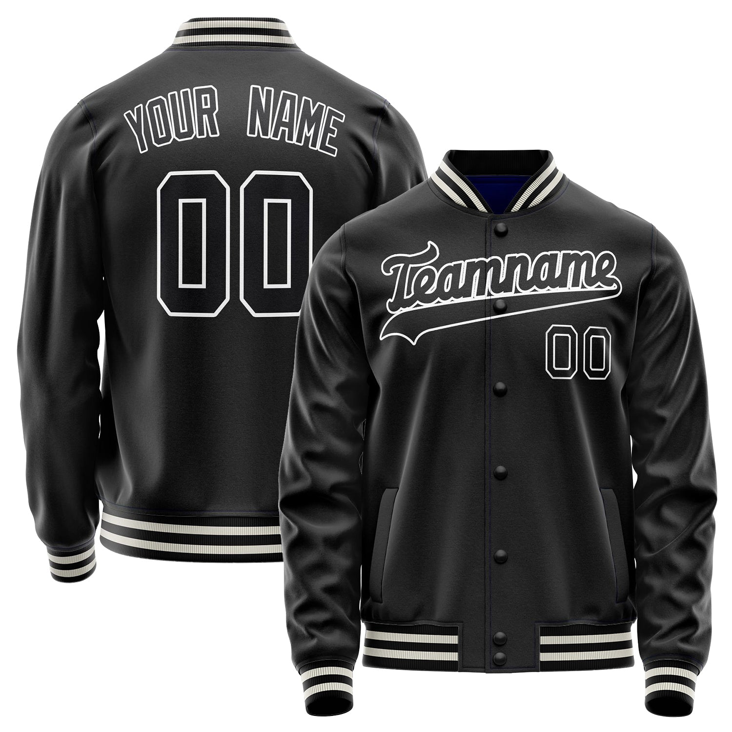 Custom Black White Solid Color Varsity Letterman Jacket JA02240617XF028