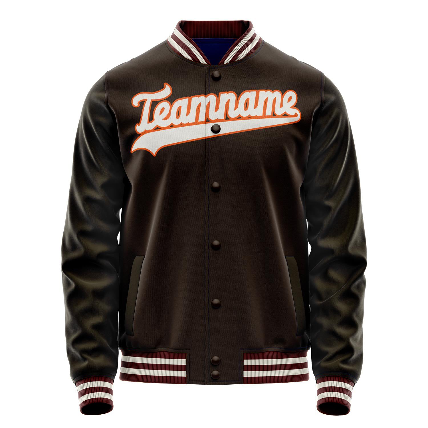 Custom Brown Gray Solid Color Varsity Letterman Jacket JA02240617XF068