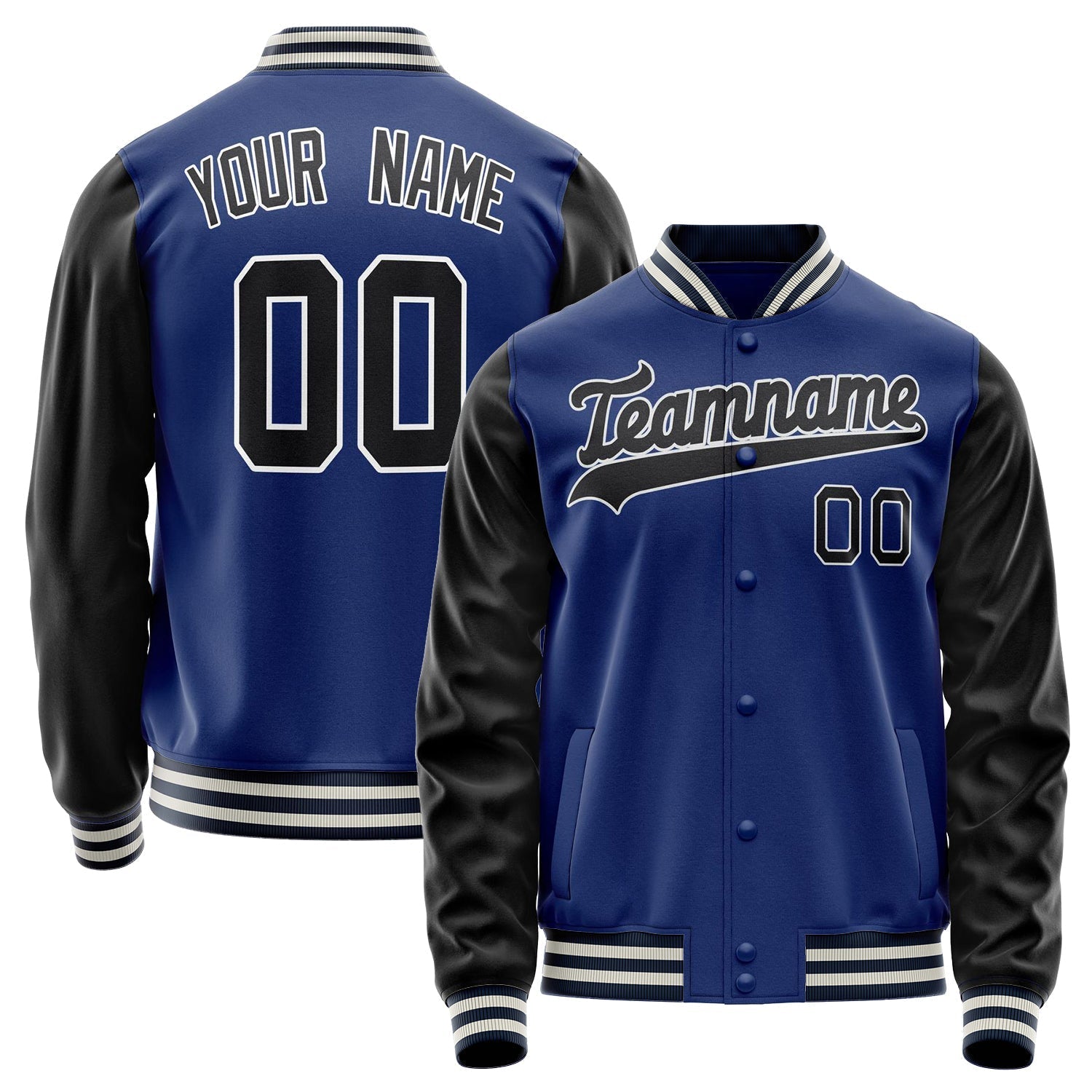 Custom Royal Black Solid Color Varsity Letterman Jacket JA02240617XF550