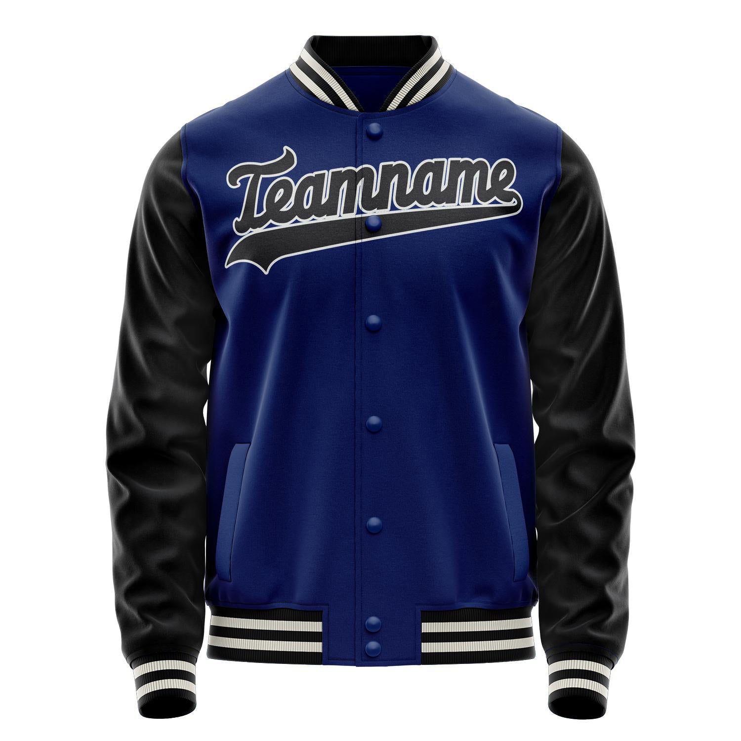 Custom Royal Black Solid Color Varsity Letterman Jacket JA02240617XF564
