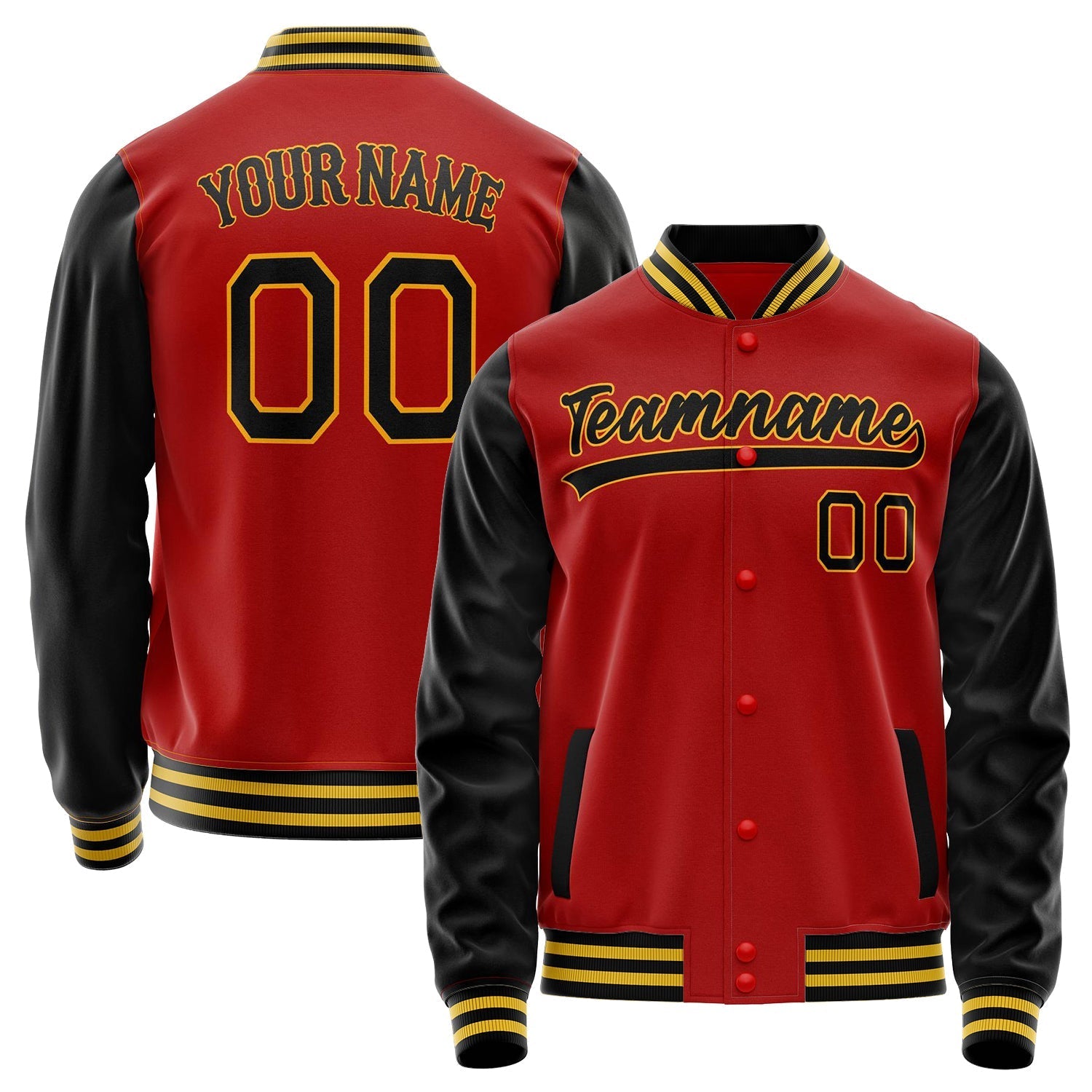 Custom Red Black Solid Color Varsity Letterman Jacket JA02240617XY389