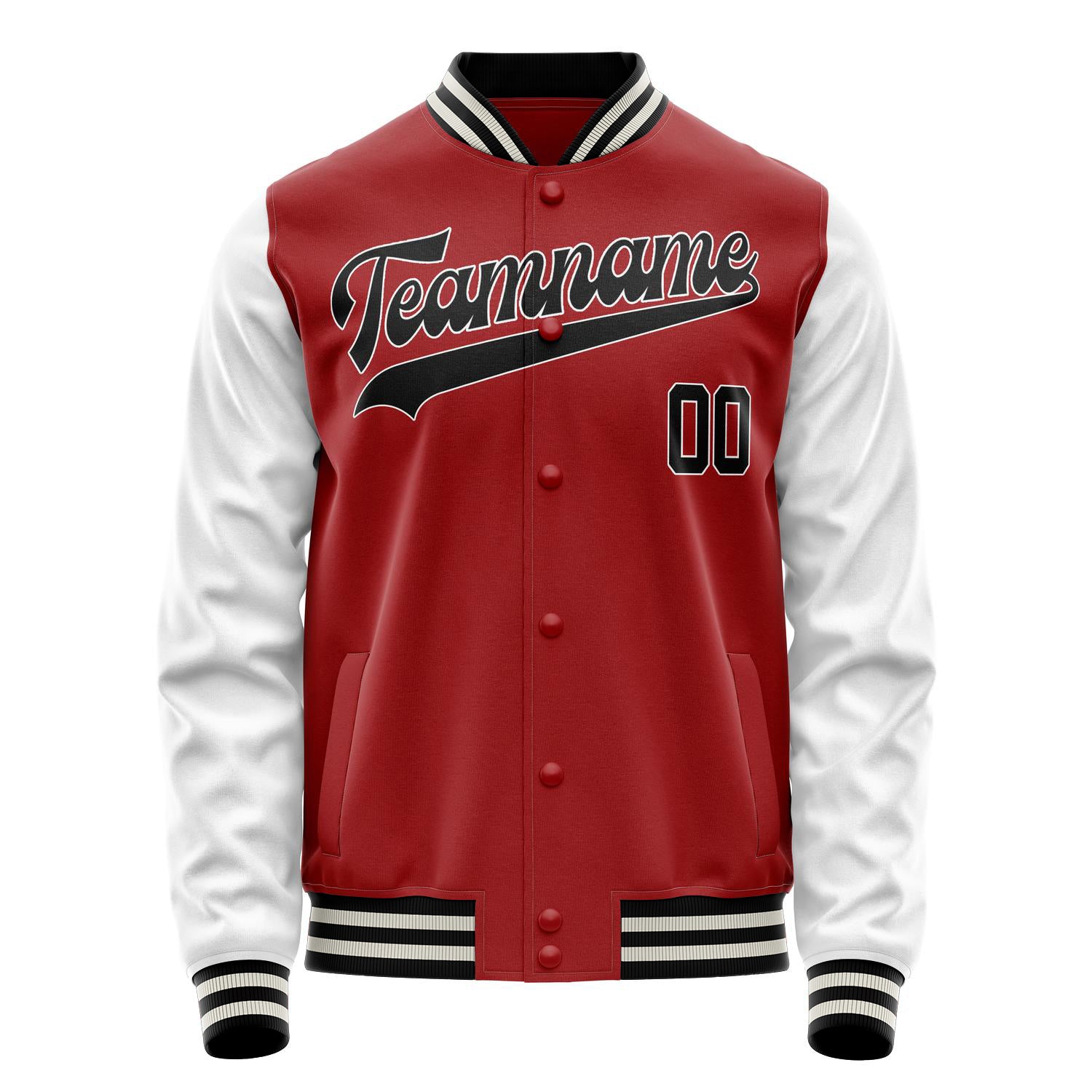 Custom Red White Solid Color Varsity Letterman Jacket JA02240617XY410