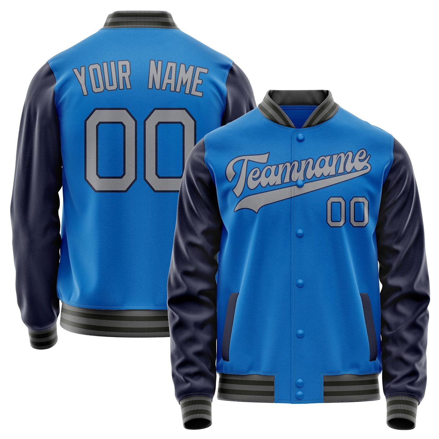 Custom Electric-Blue Navy Solid Color Varsity Letterman Jacket JA02240617YH119