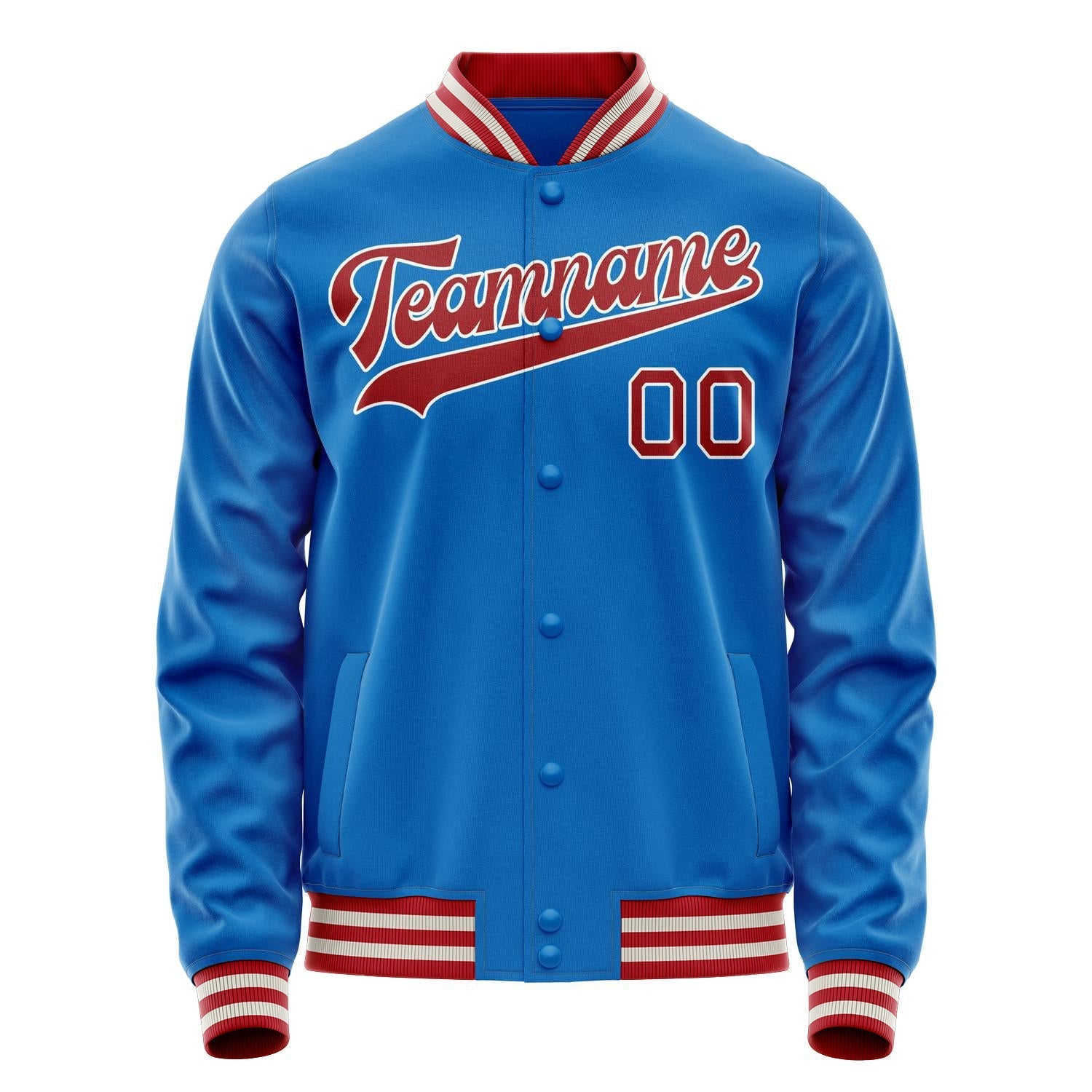 Custom Electric-Blue Crimson Solid Color Varsity Letterman Jacket JA02240617YH123