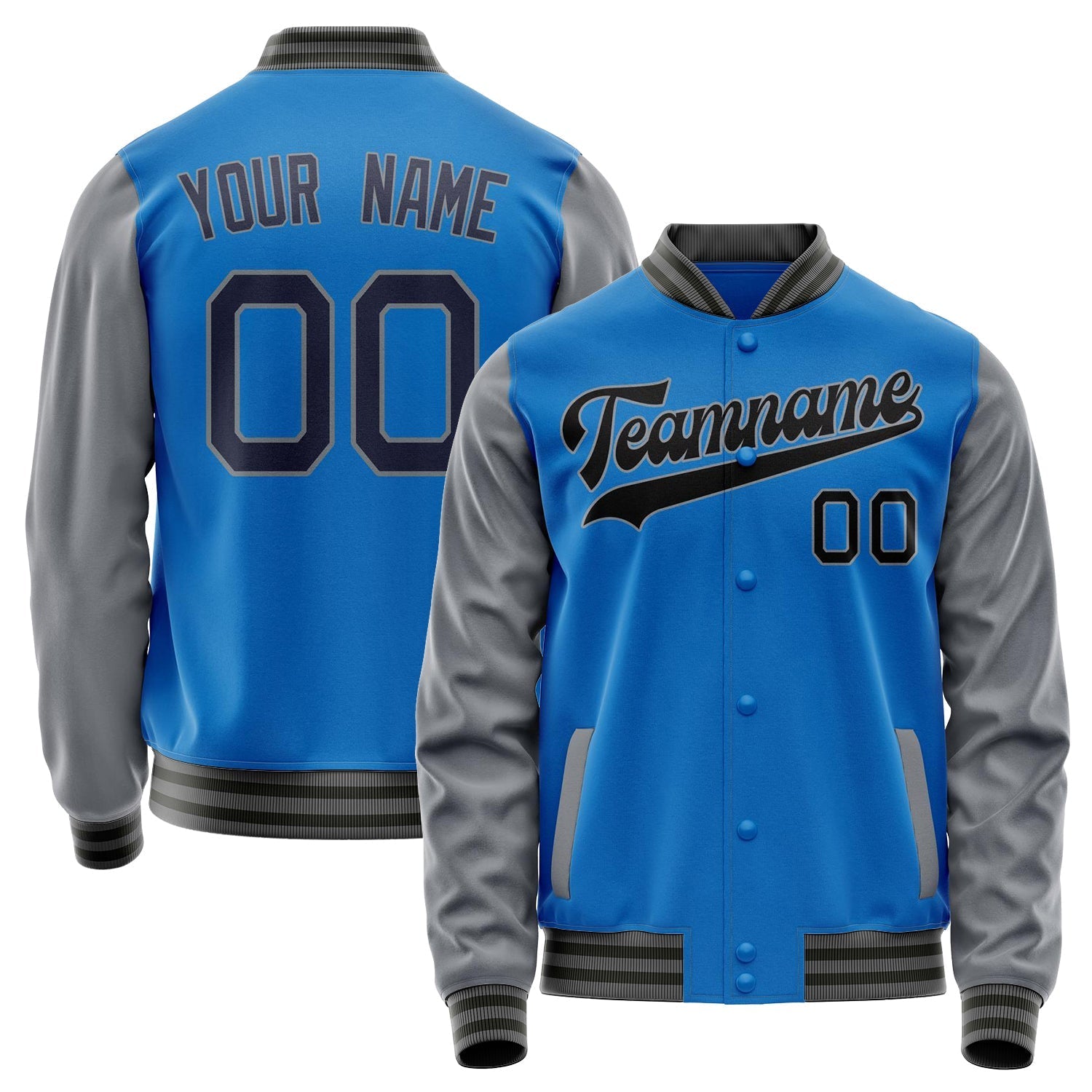Custom Electric-Blue Gray Solid Color Varsity Letterman Jacket JA02240617YH132