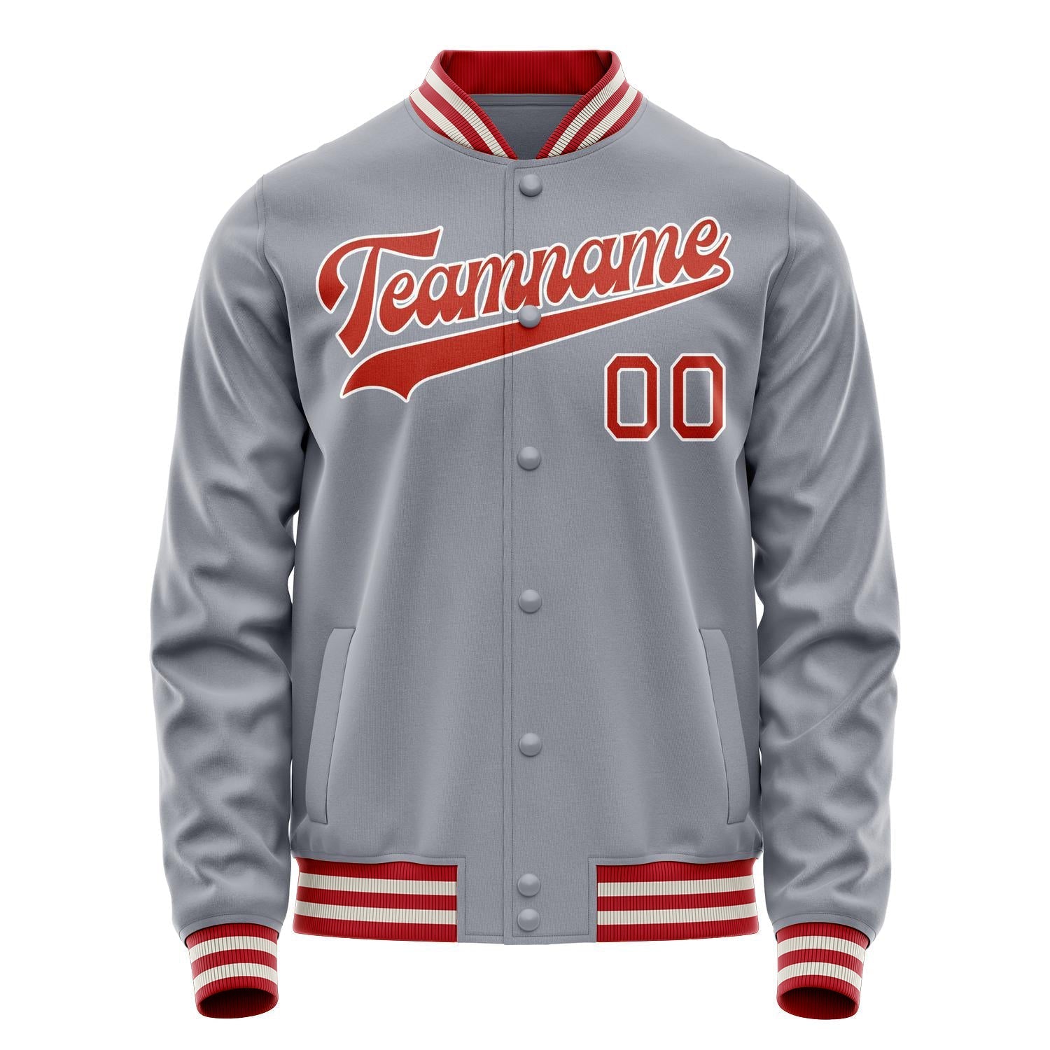 Custom Gray Red Solid Color Varsity Letterman Jacket JA02240617YH149