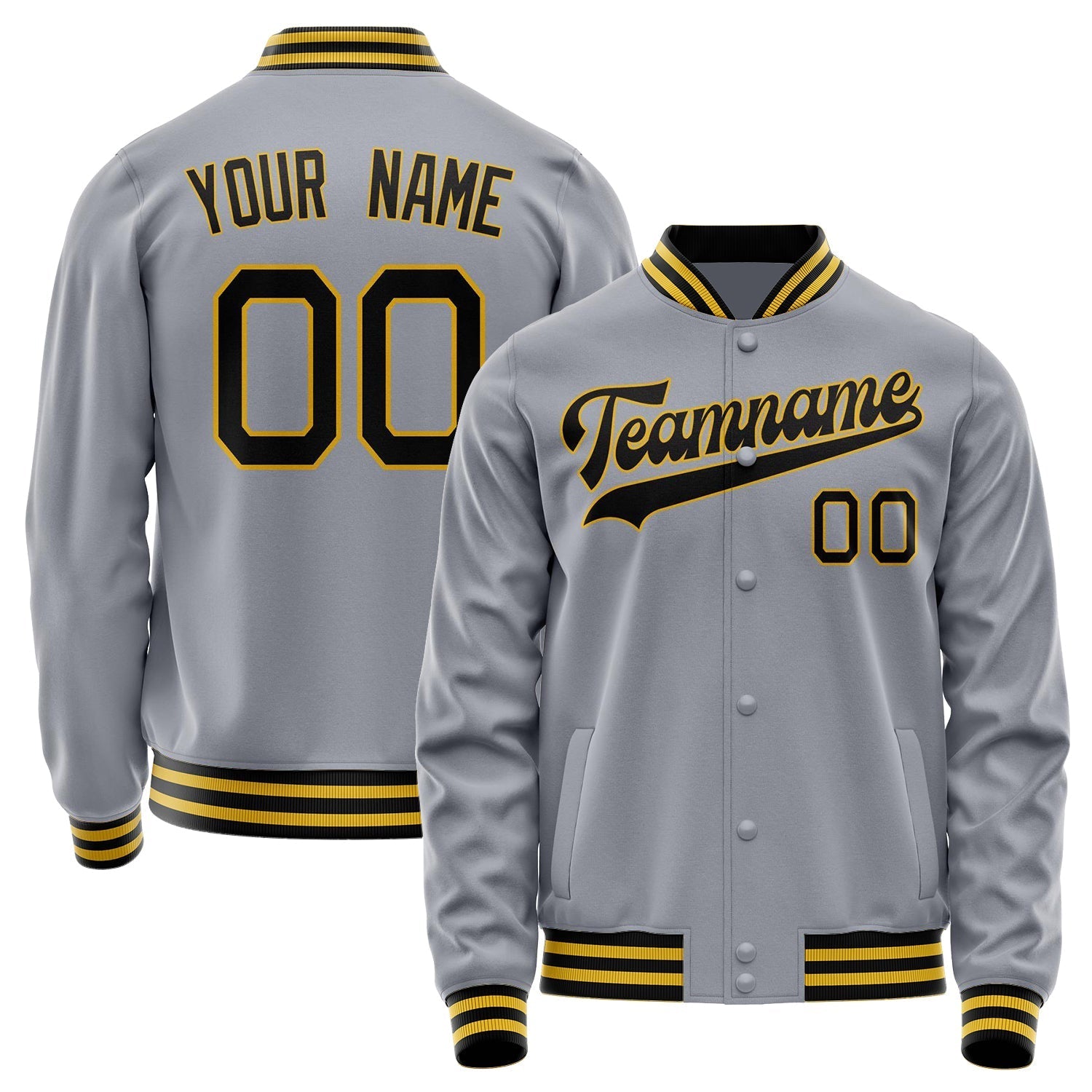 Custom Gray Black Solid Color Varsity Letterman Jacket JA02240617YH151