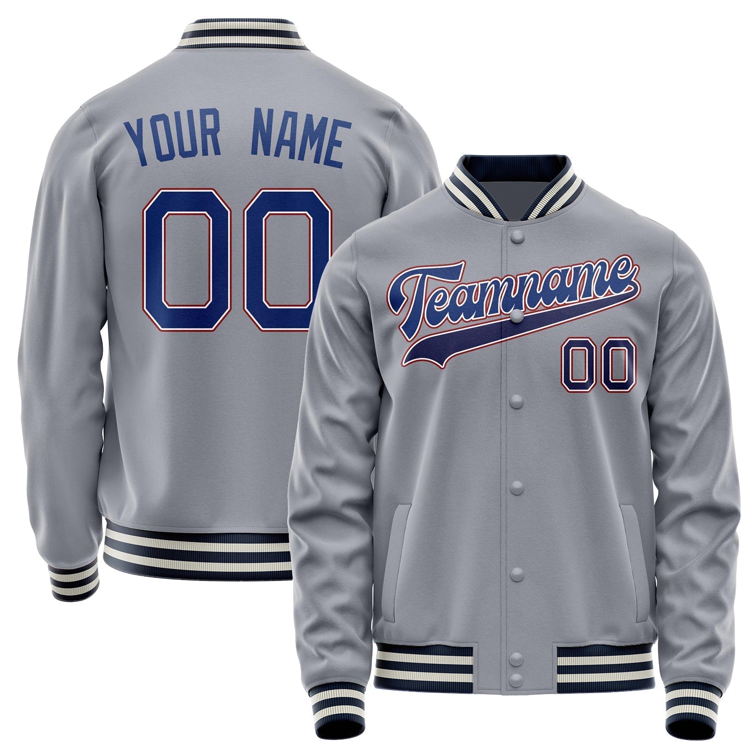 Custom Gray Royal Solid Color Varsity Letterman Jacket JA02240617YH161