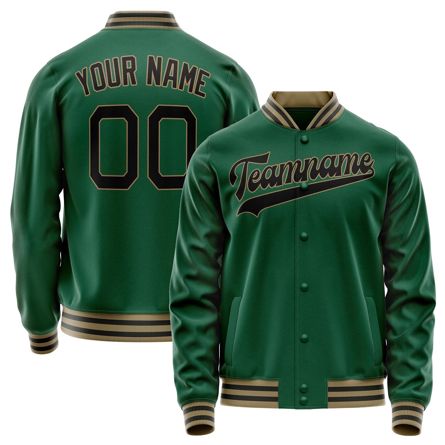 Custom Kelly-Green Black Solid Color Varsity Letterman Jacket JA02240617ZF213