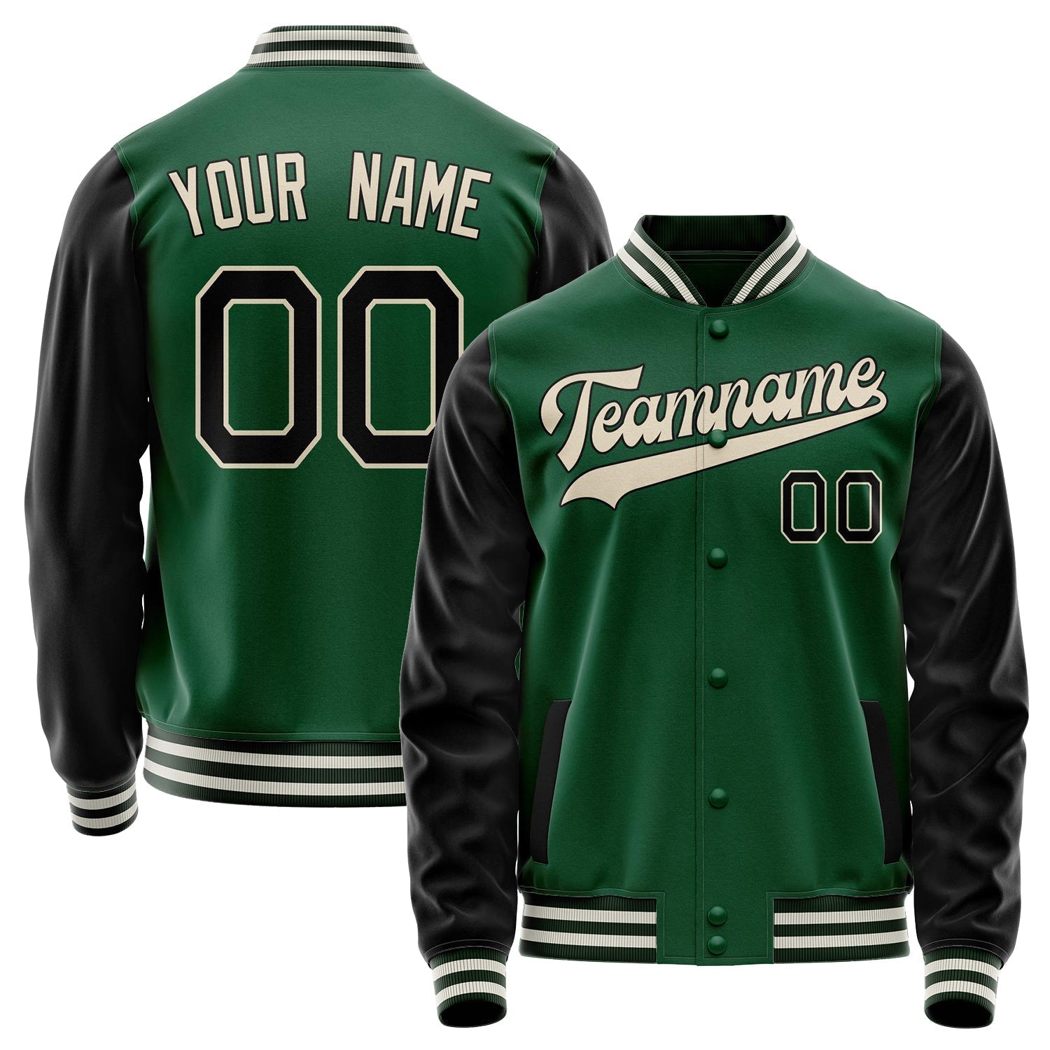 Custom Kelly-Green Black Solid Color Varsity Letterman Jacket JA02240617ZF226