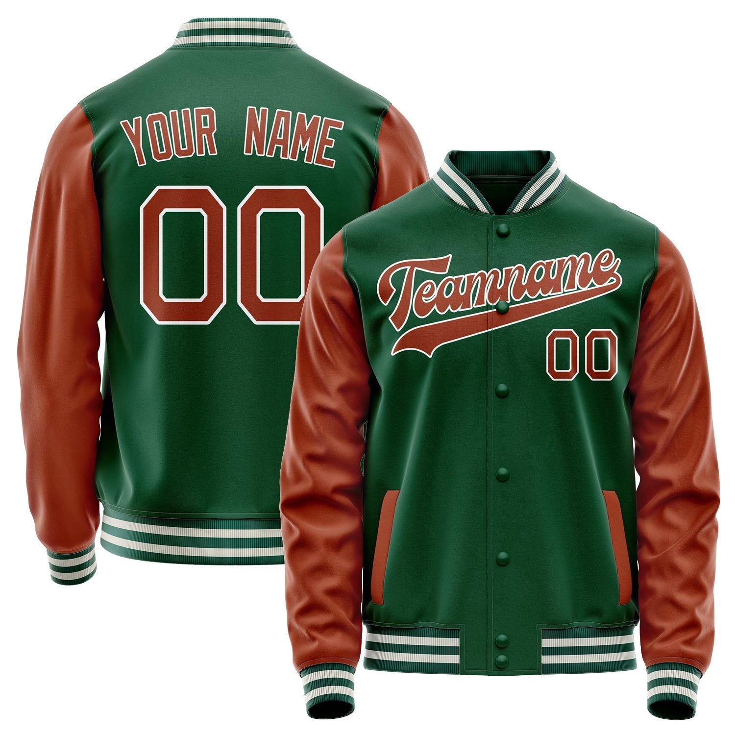 Custom Kelly-Green Texas-Orange Solid Color Varsity Letterman Jacket JA02240617ZF227
