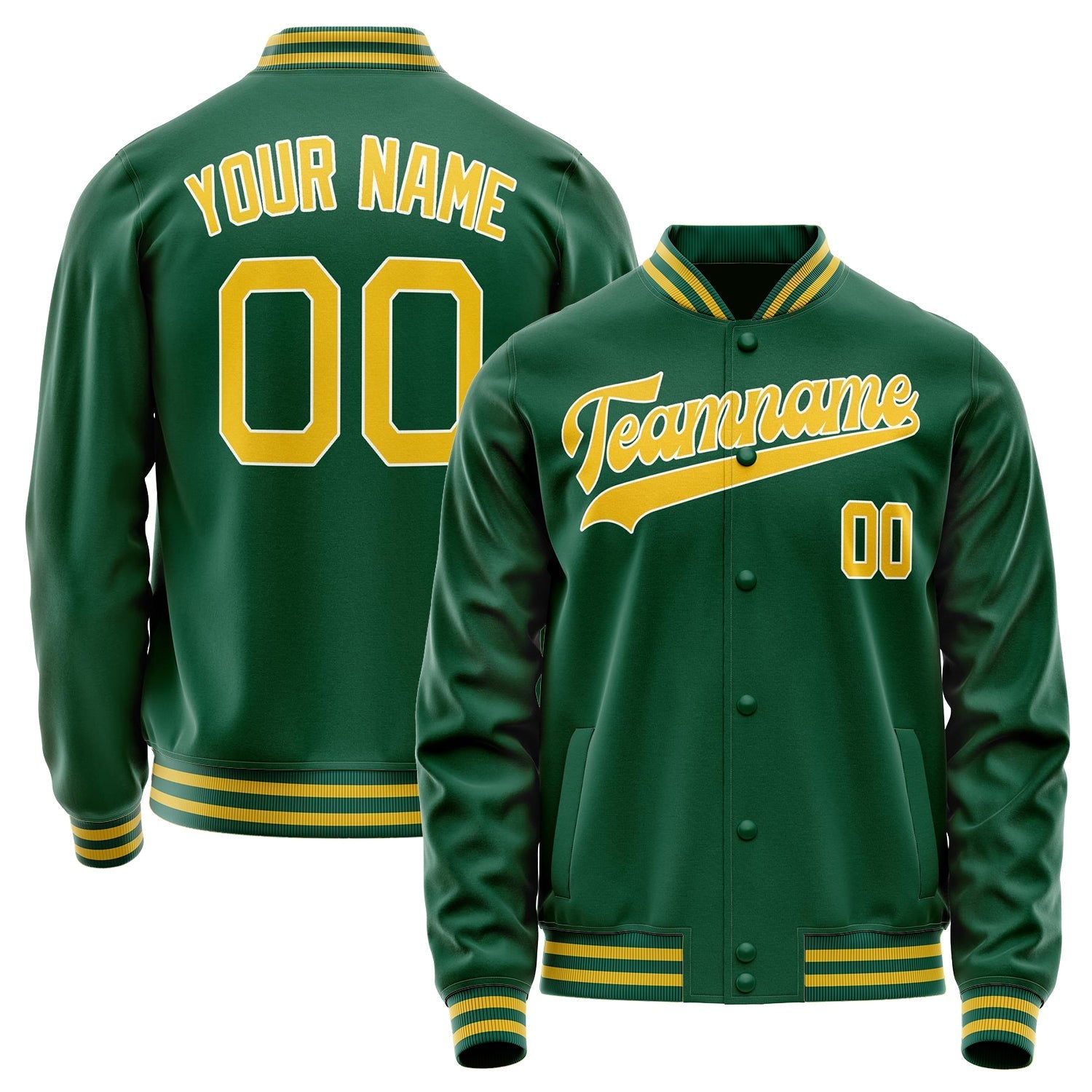 Custom Kelly-Green Gold Solid Color Varsity Letterman Jacket JA02240617ZF230