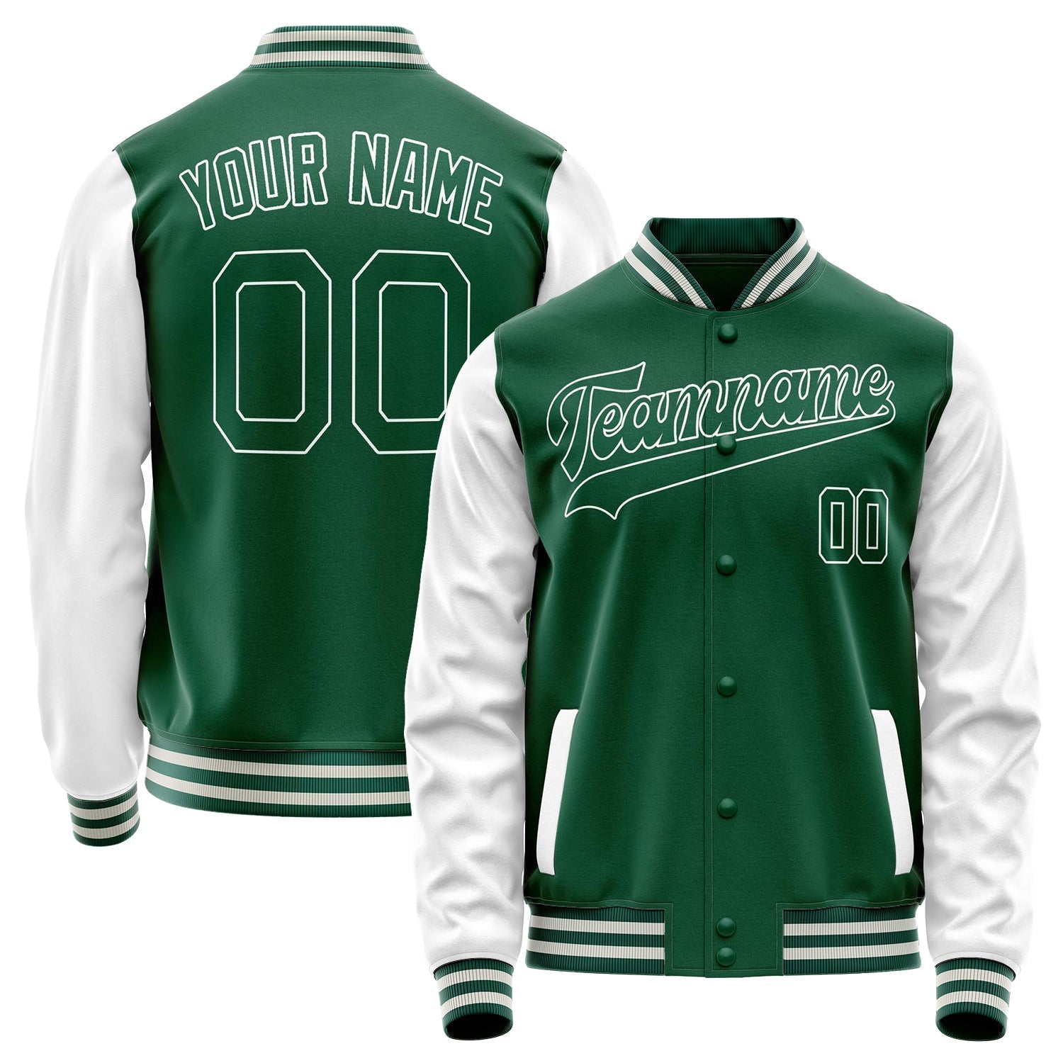 Custom Kelly-Green White Solid Color Varsity Letterman Jacket JA02240617ZF233