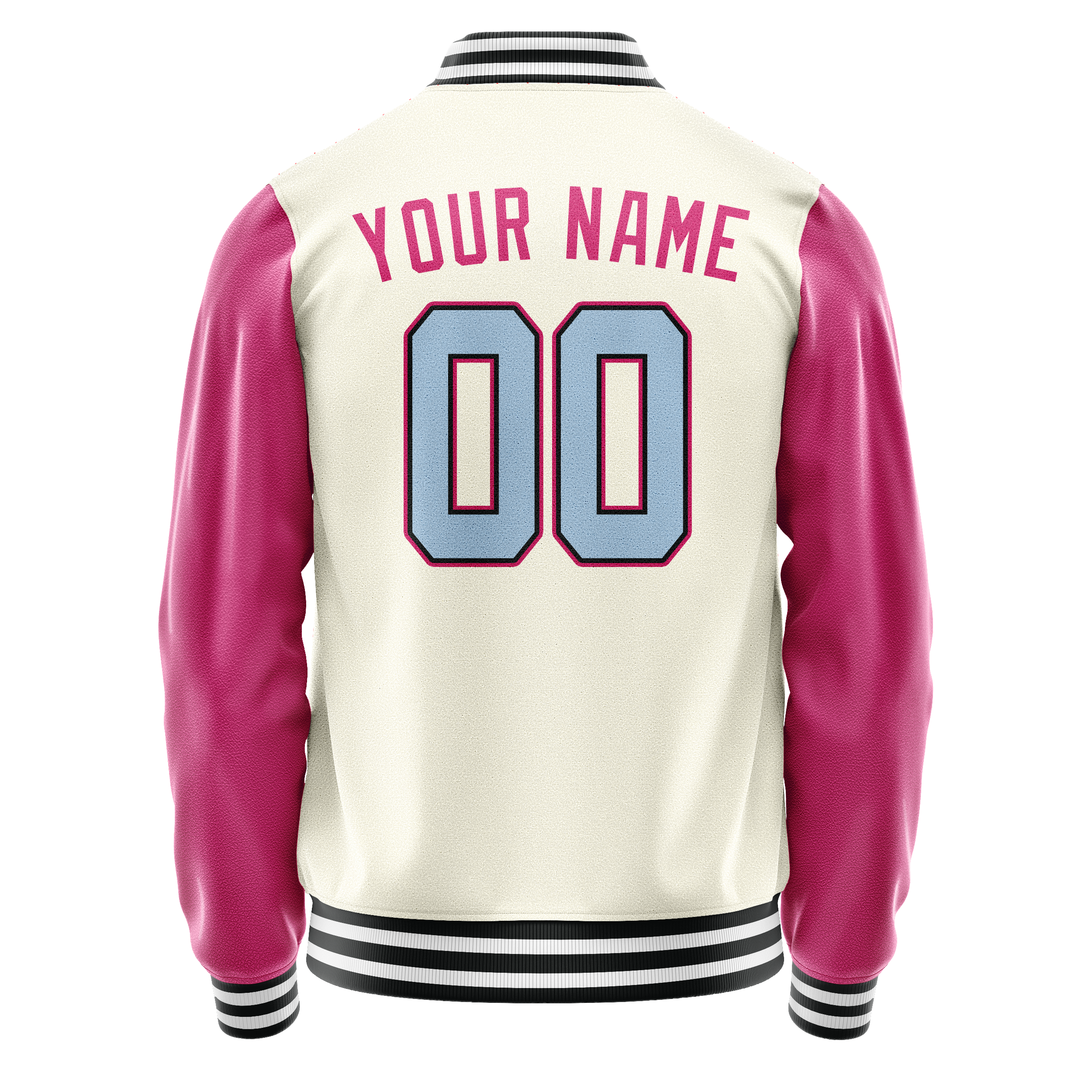 Custom Cream Pink Solid Color Varsity Letterman Jacket JA02240617JC108