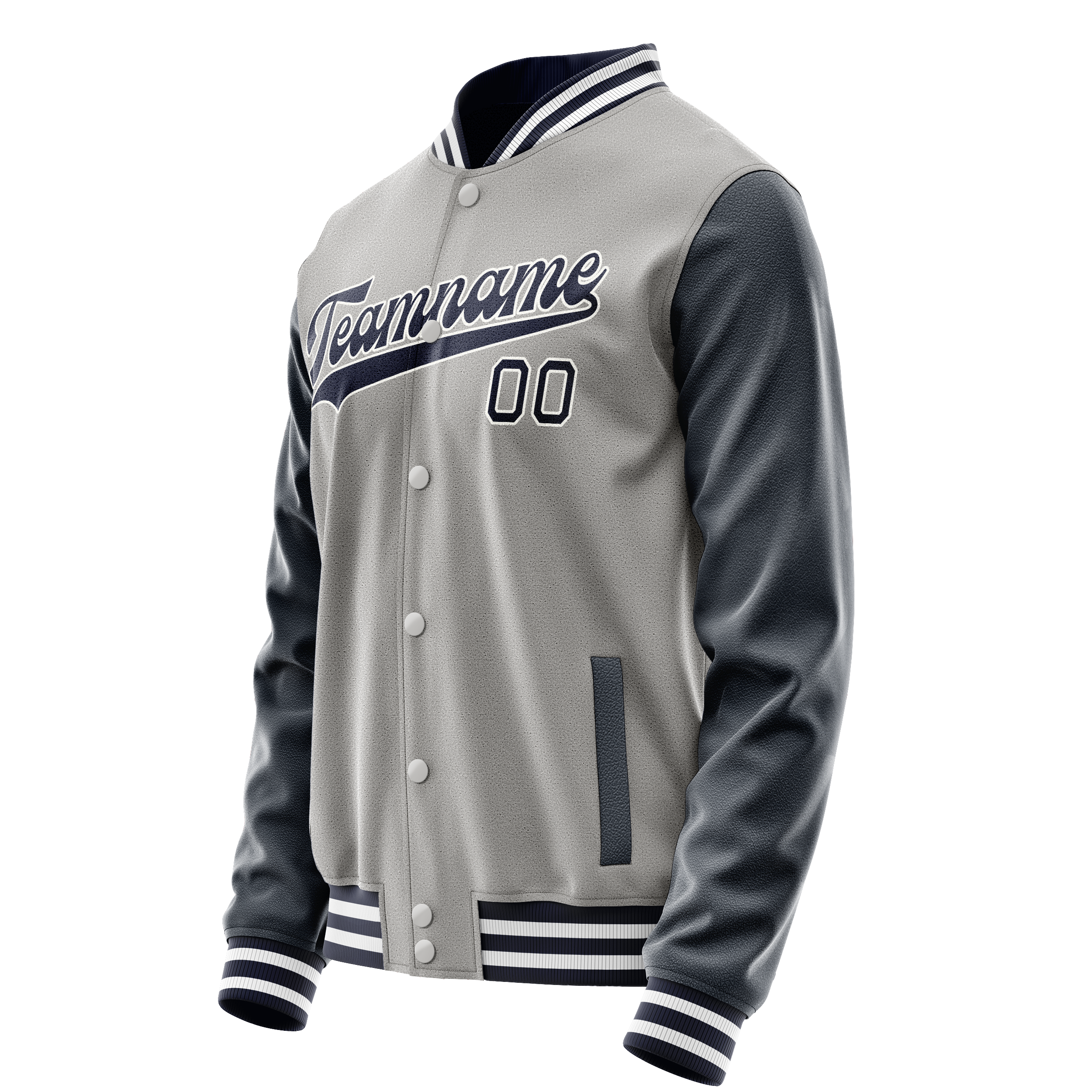 Custom Gray Navy Solid Color Varsity Letterman Jacket JA02240617YH166
