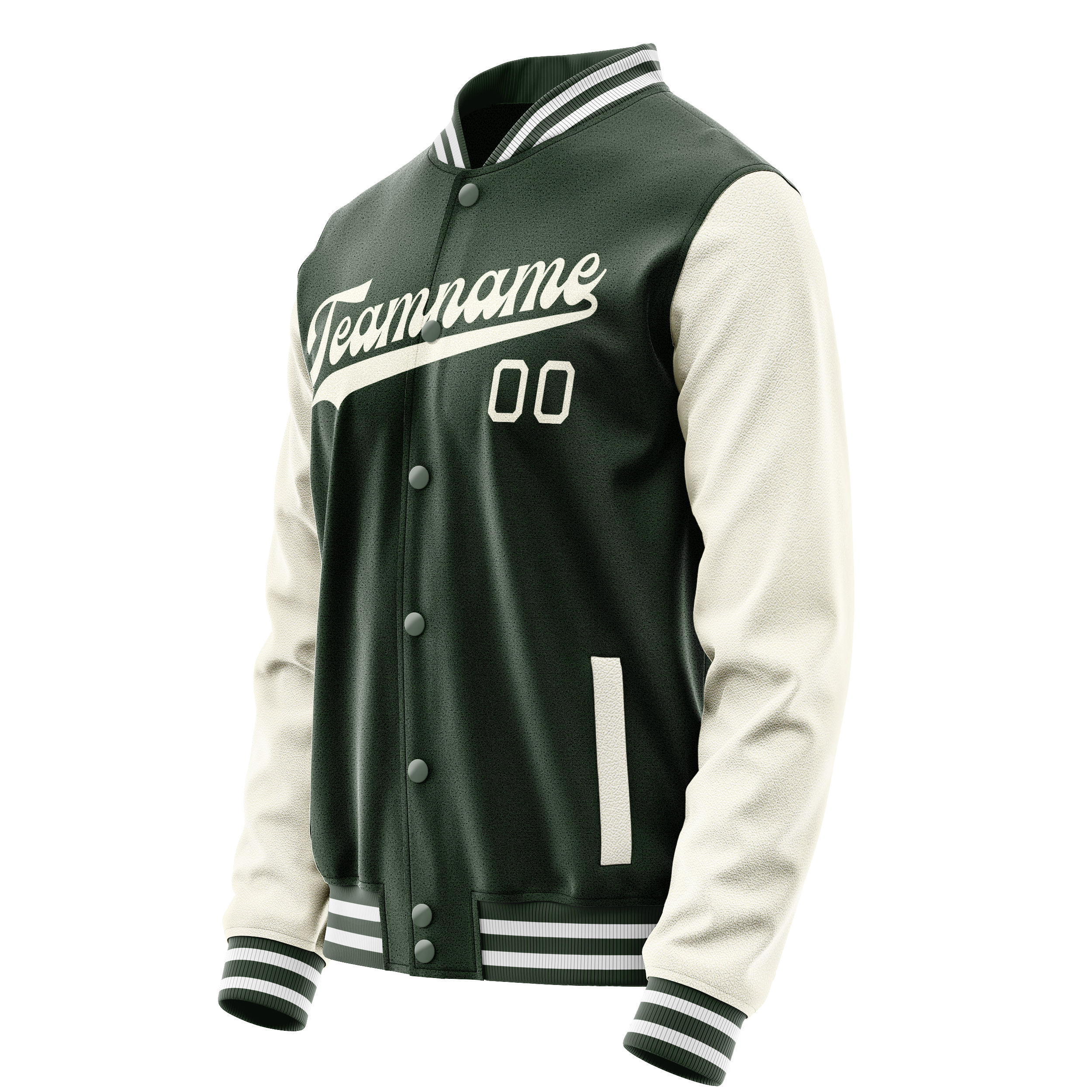 Custom Green Cream Solid Color Varsity Letterman Jacket JA02240617JG178