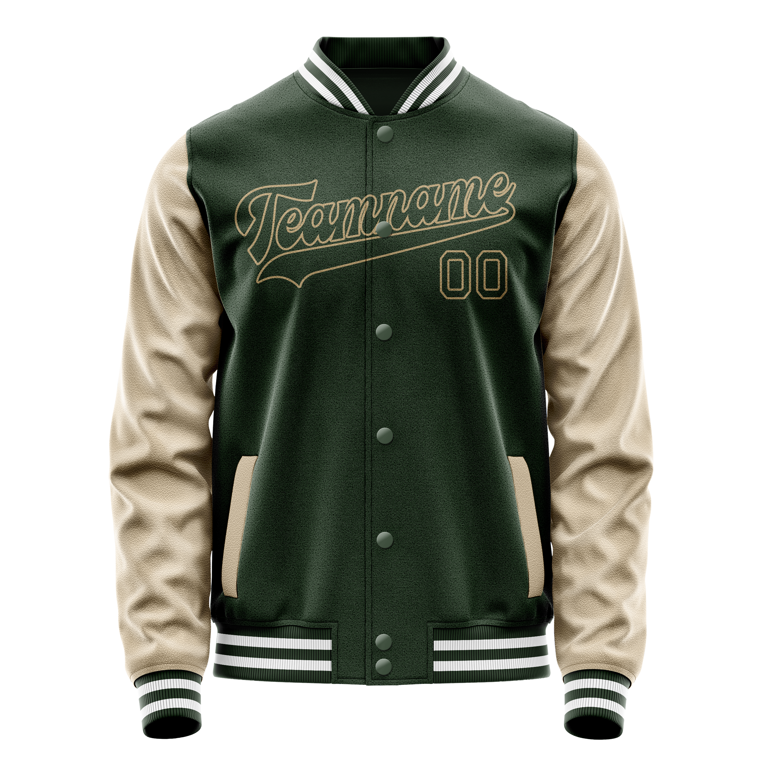 Custom Green Cream Solid Color Varsity Letterman Jacket JA02240617JG184