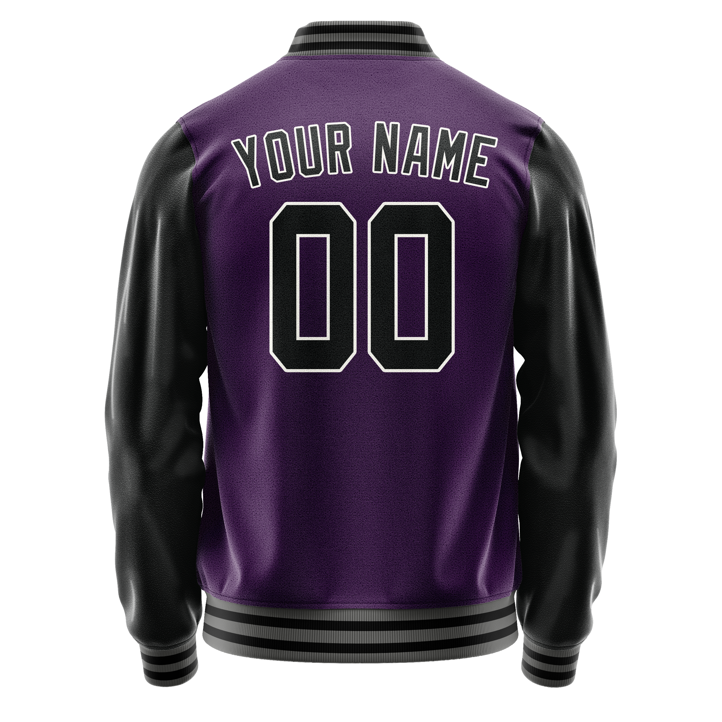 Custom Purple Black Solid Color Varsity Letterman Jacket JA02240617KZ384