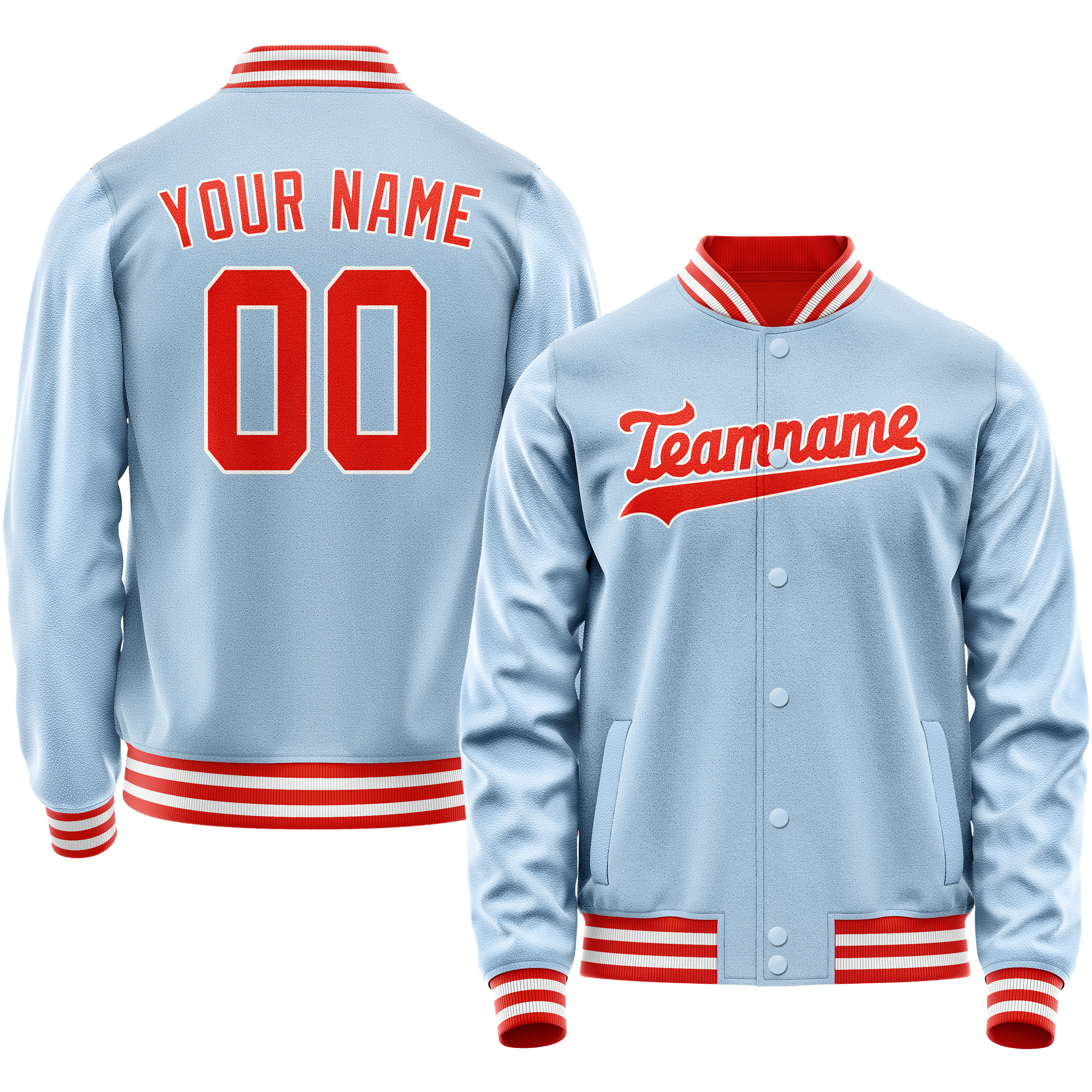 Custom Light-Blue Orange Solid Color Varsity Letterman Jacket JA02240617JC244