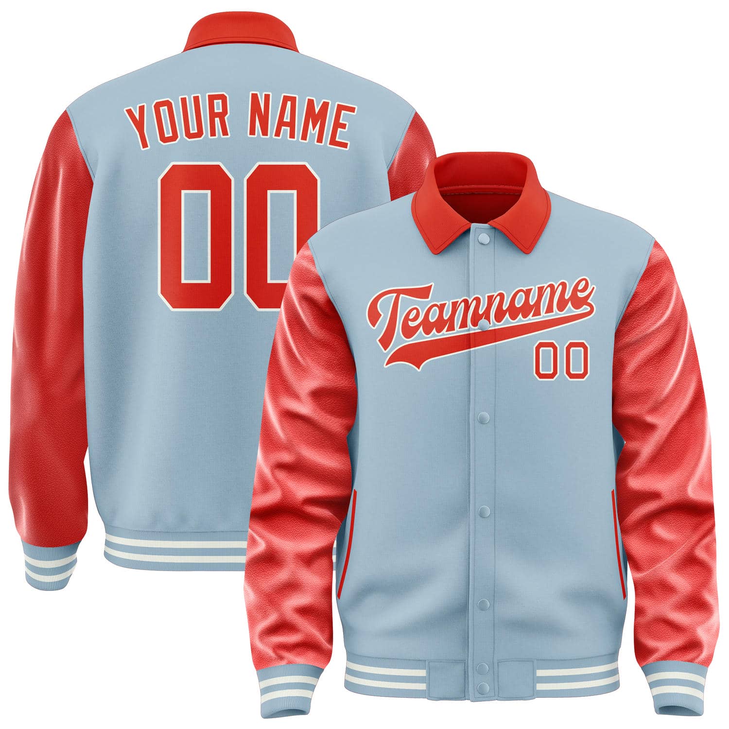 Custom Light Blue Orange Red Jacket