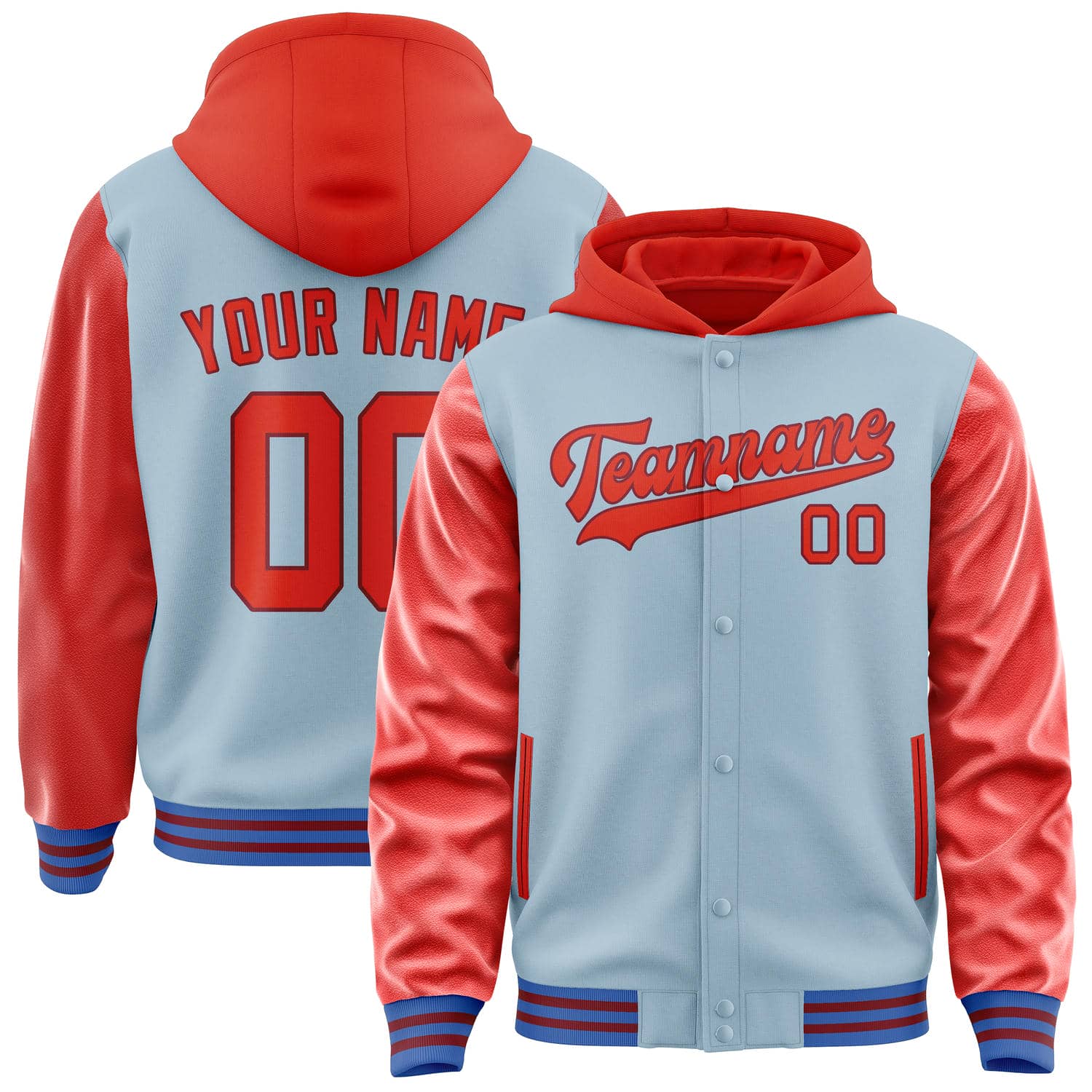 Custom Light Blue Orange Red Jacket