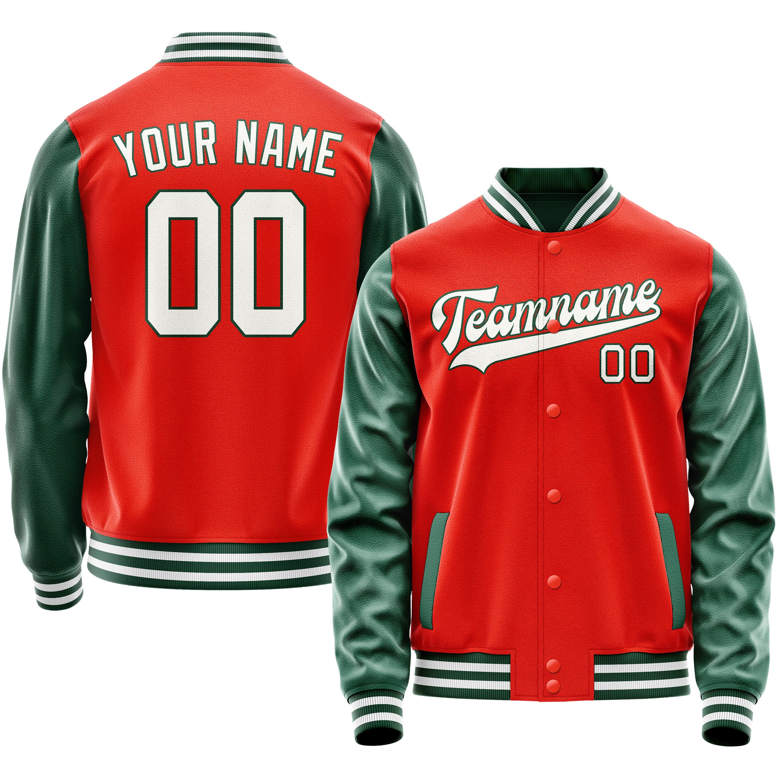 Custom Orange Kelly-Green Solid Color Varsity Letterman Jacket JA02240617XE352