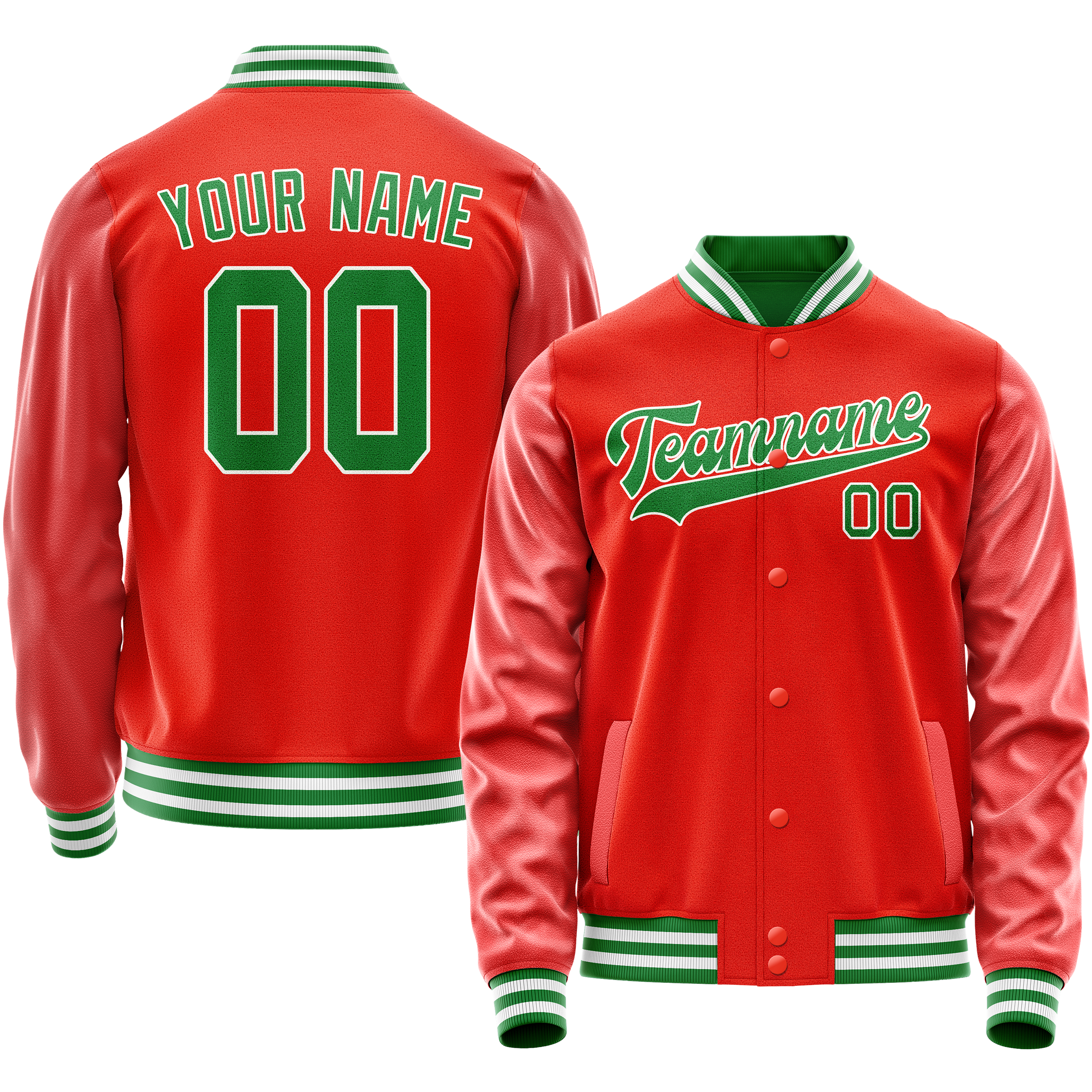 Custom Orange Teal Solid Color Varsity Letterman Jacket JA02240617XE341