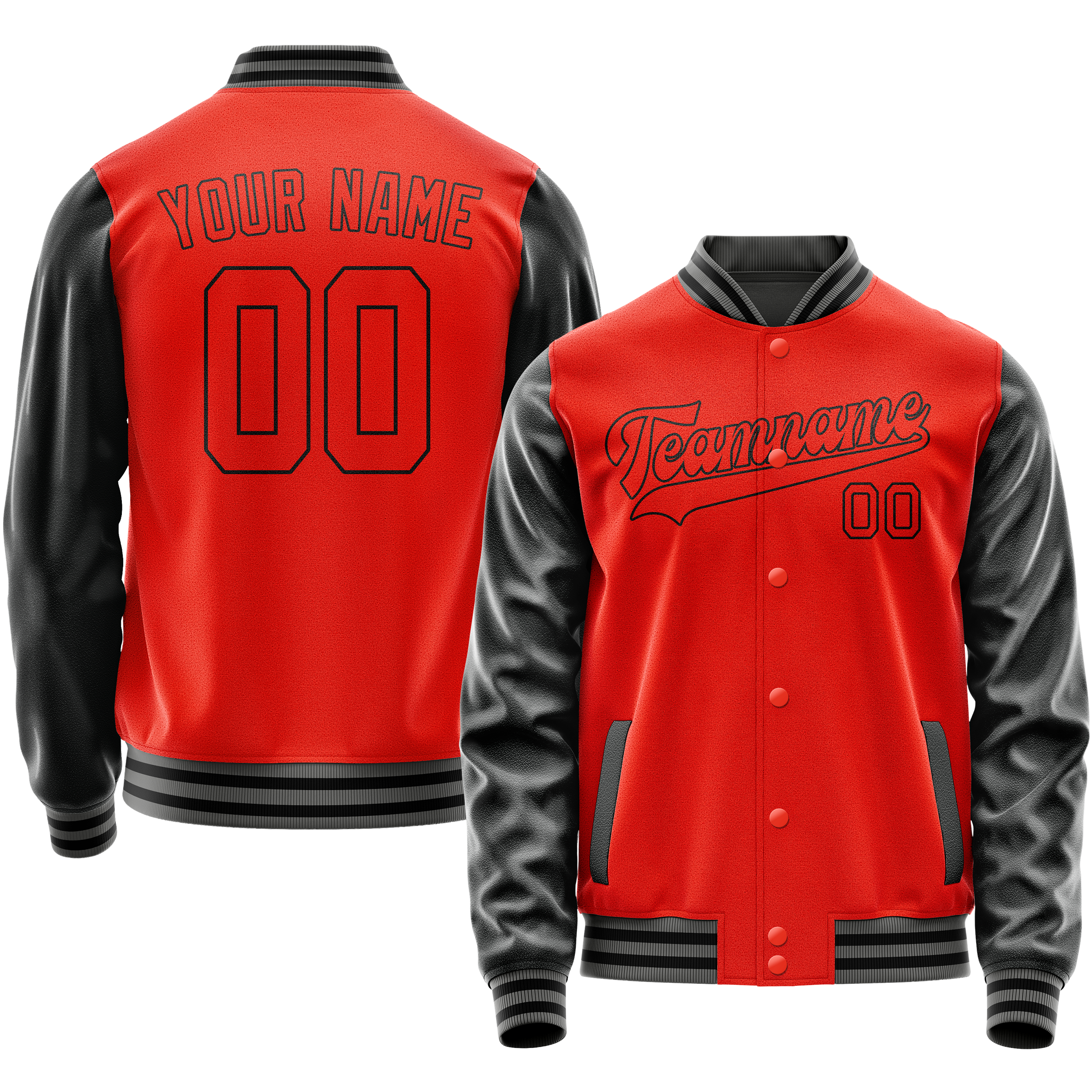Custom Orange Black Solid Color Varsity Letterman Jacket JA02240617XE338