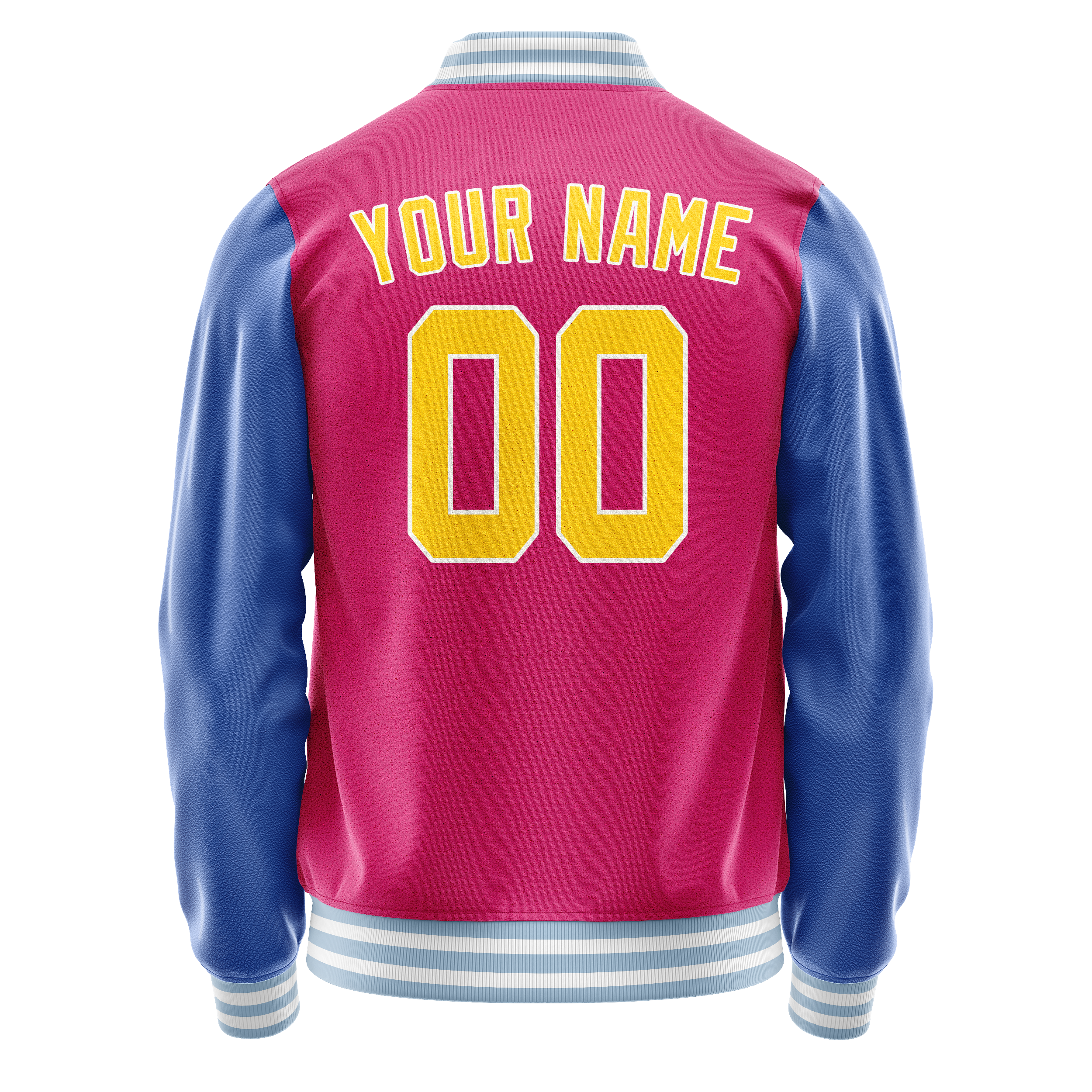 Custom Pink Light-Blue Solid Color Varsity Letterman Jacket