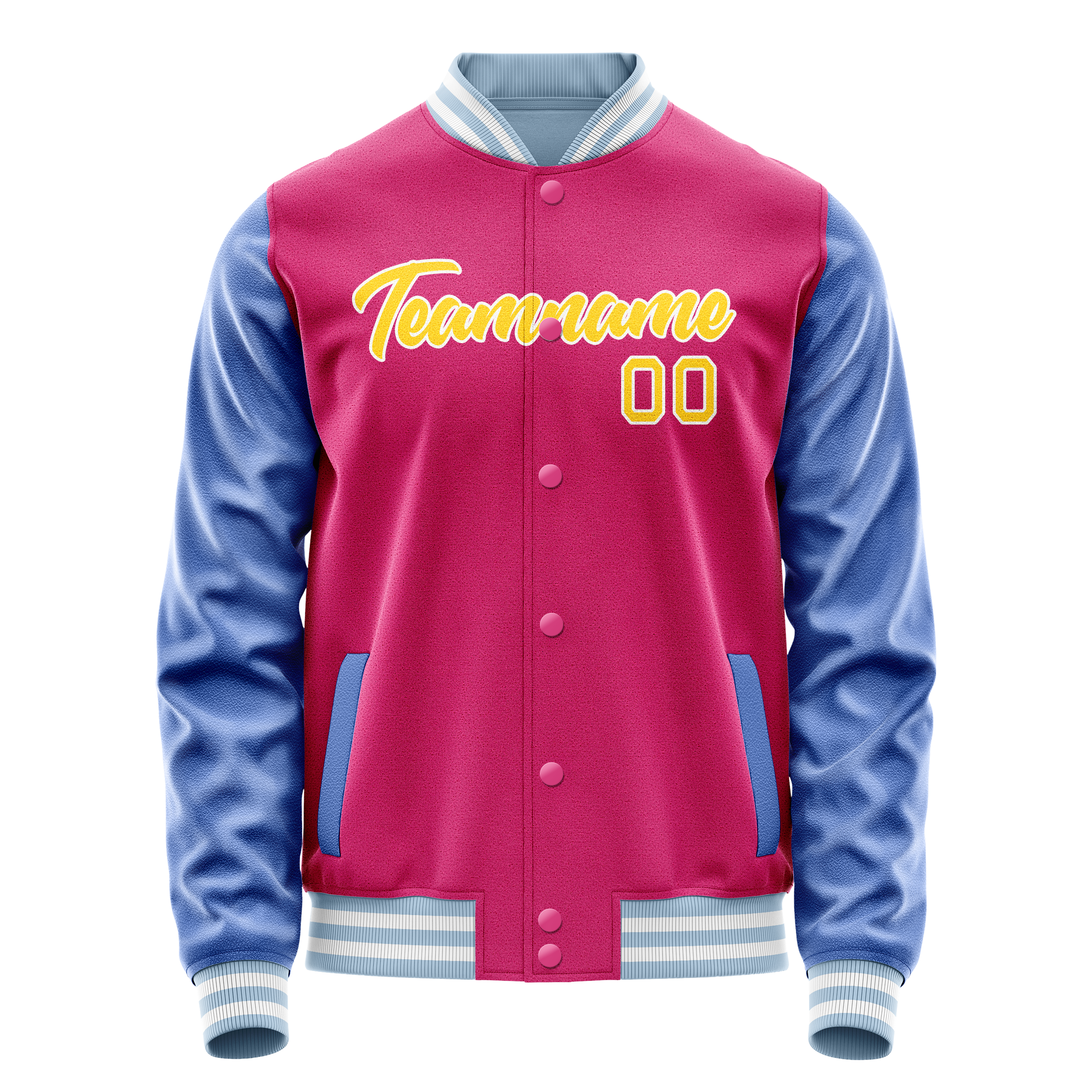 Custom Pink Light-Blue Solid Color Varsity Letterman Jacket
