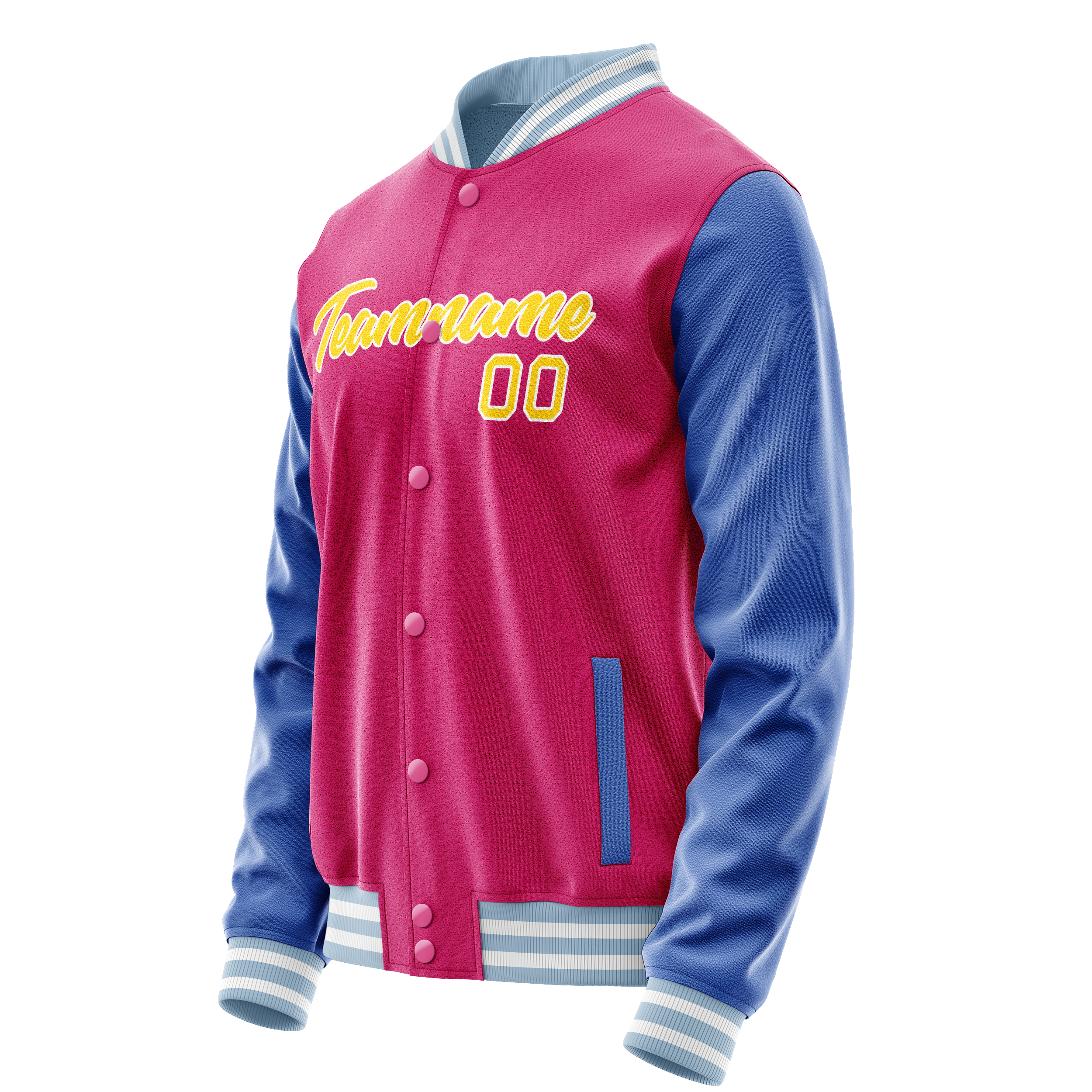 Custom Pink Light-Blue Solid Color Varsity Letterman Jacket