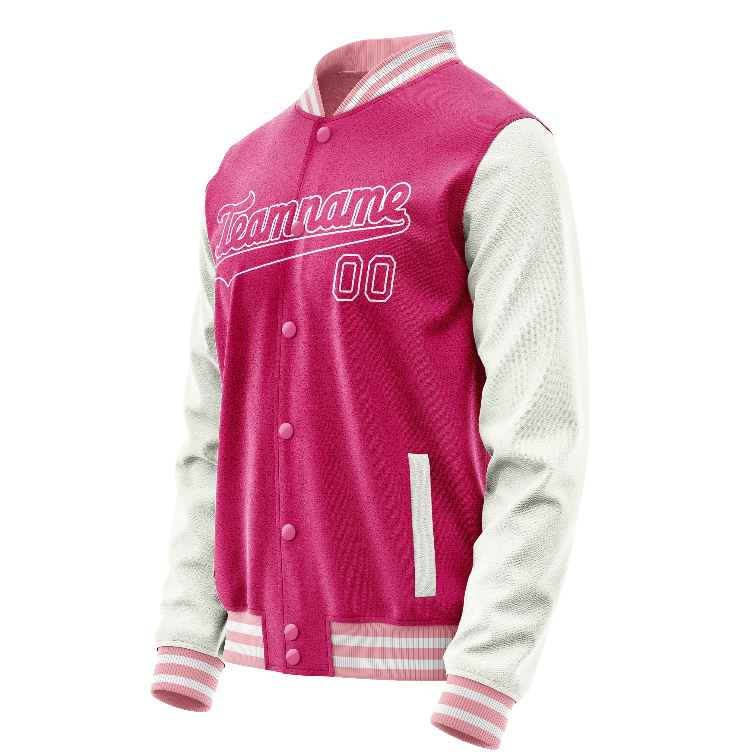Custom Pink White Solid Color Varsity Letterman Jacket JA02240617SH322
