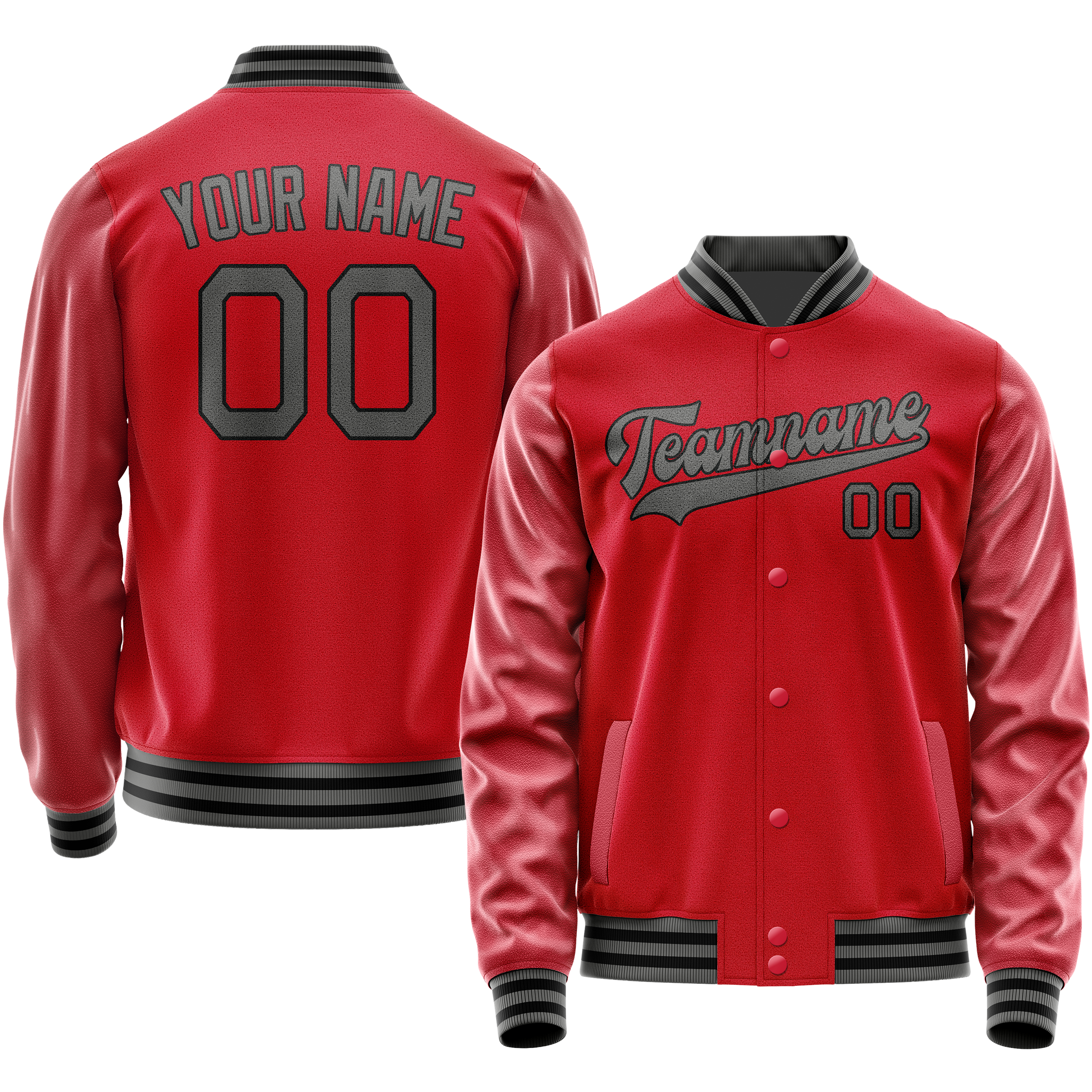 Custom Red Gray Solid Color Varsity Letterman Jacket JA02240617XY407