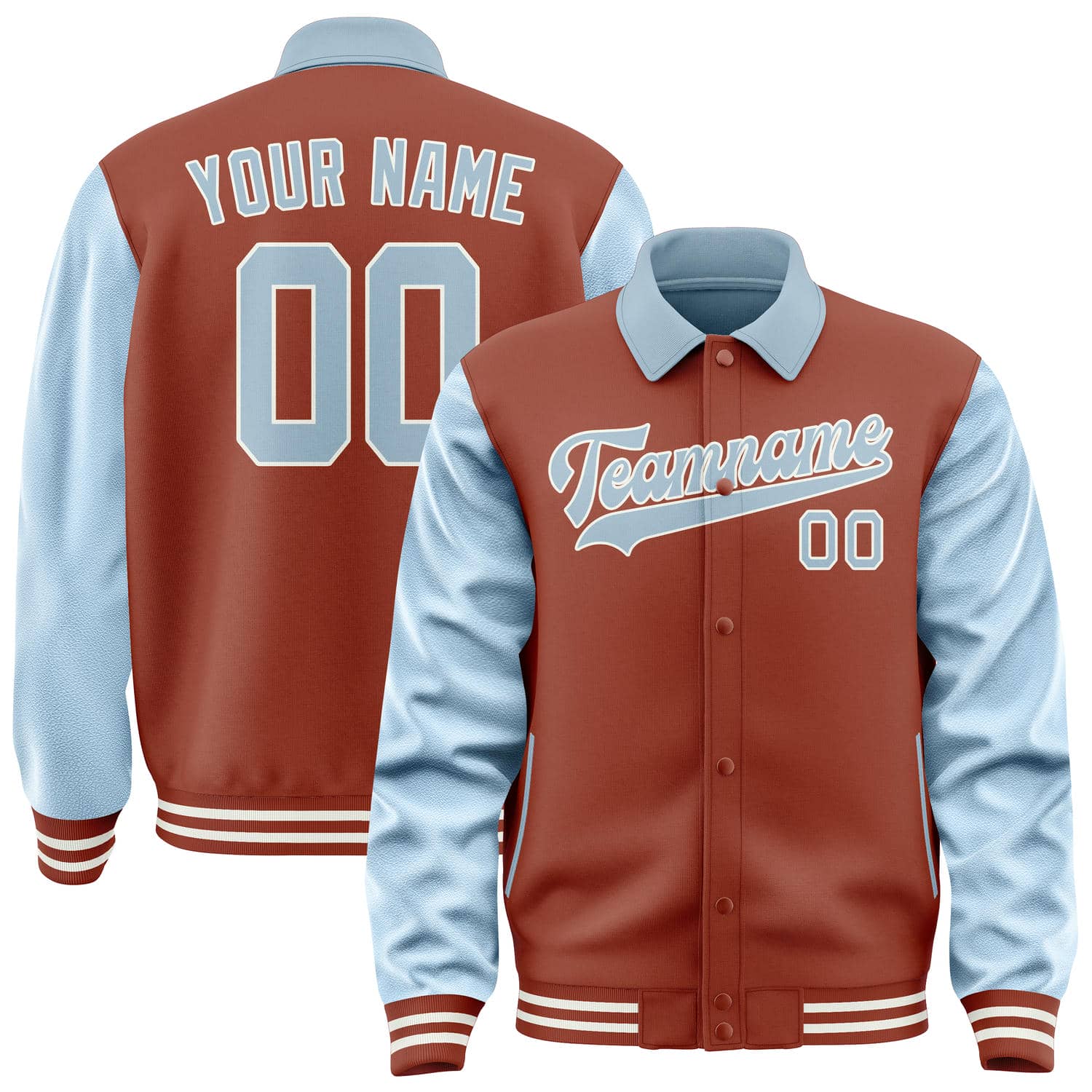 Custom Coral Red Light Blue Jacket