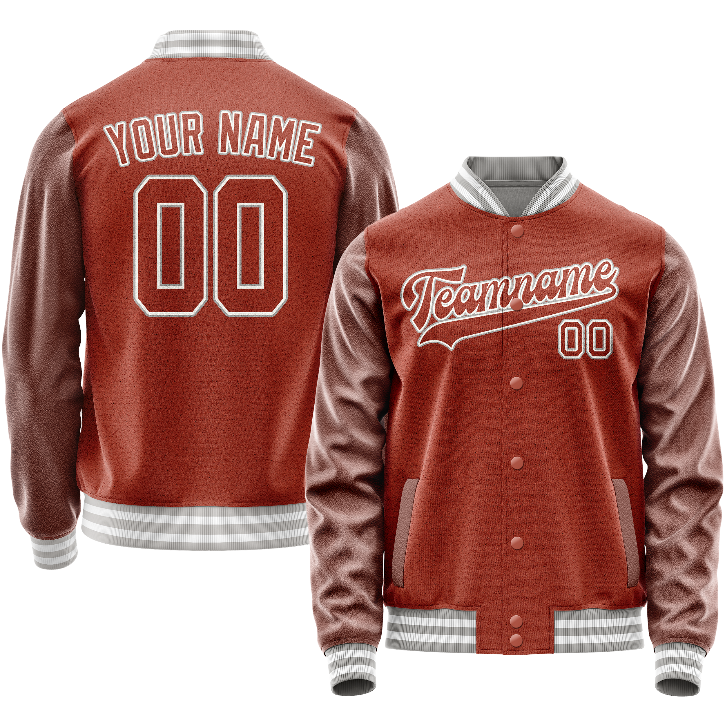 Custom Texas-Orange White Solid Color Varsity Letterman Jacket JA02240617JG445