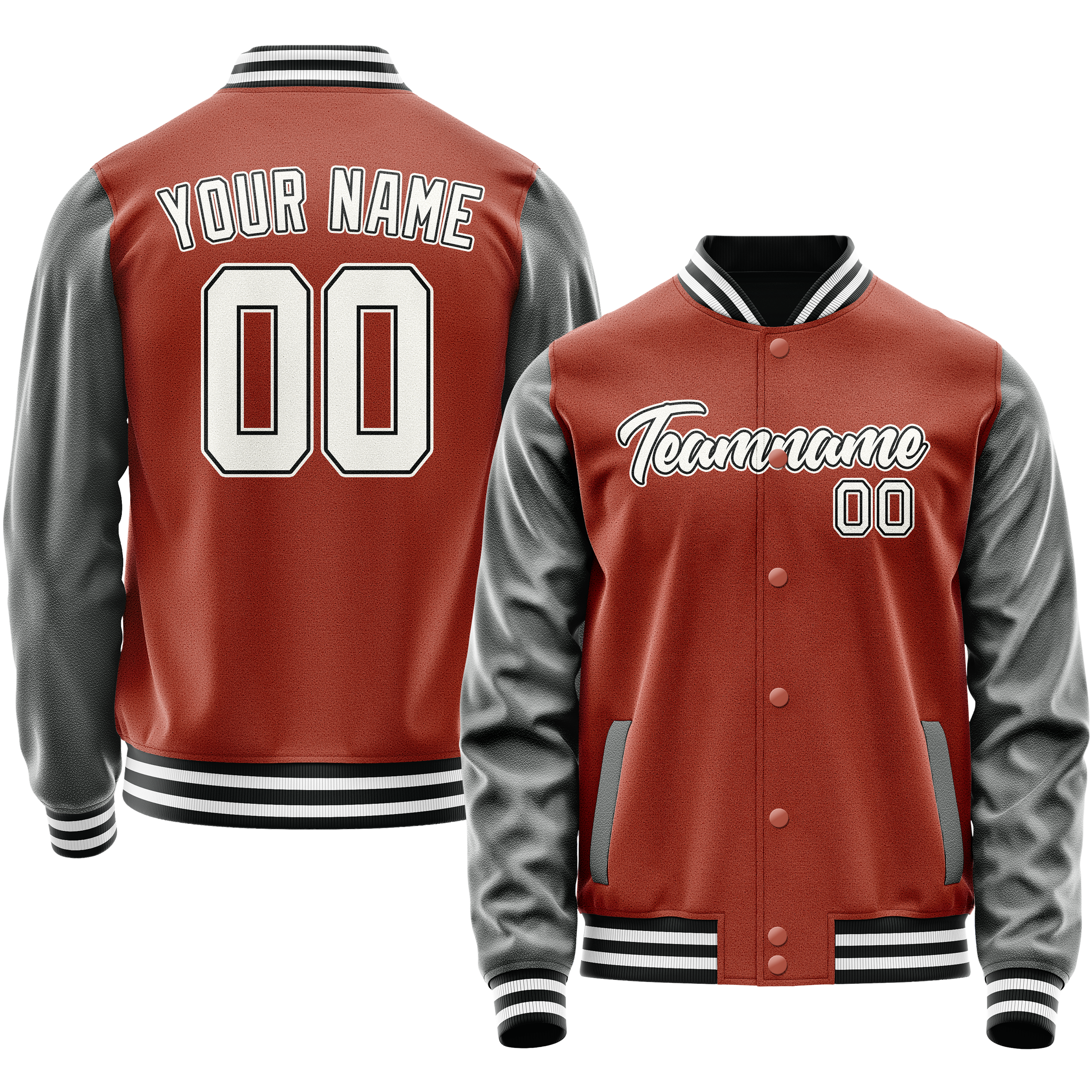Custom Texas-Orange Gray Solid Color Varsity Letterman Jacket JA02240617JG417