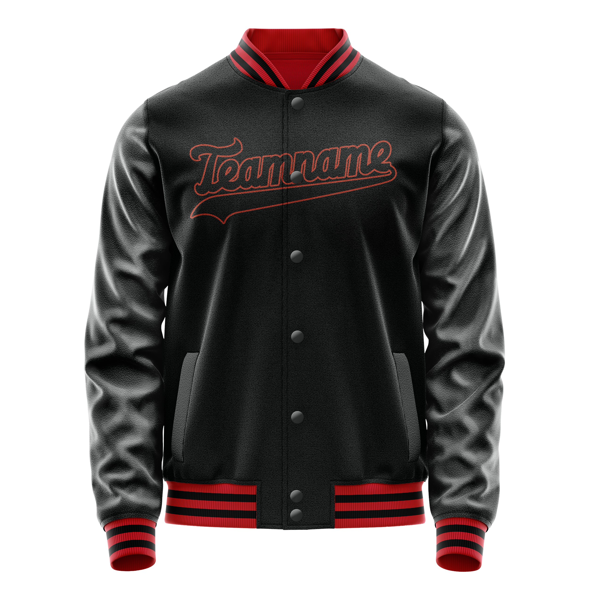 Custom Black Orange Solid Color Varsity Letterman Jacket JA02240617XF018