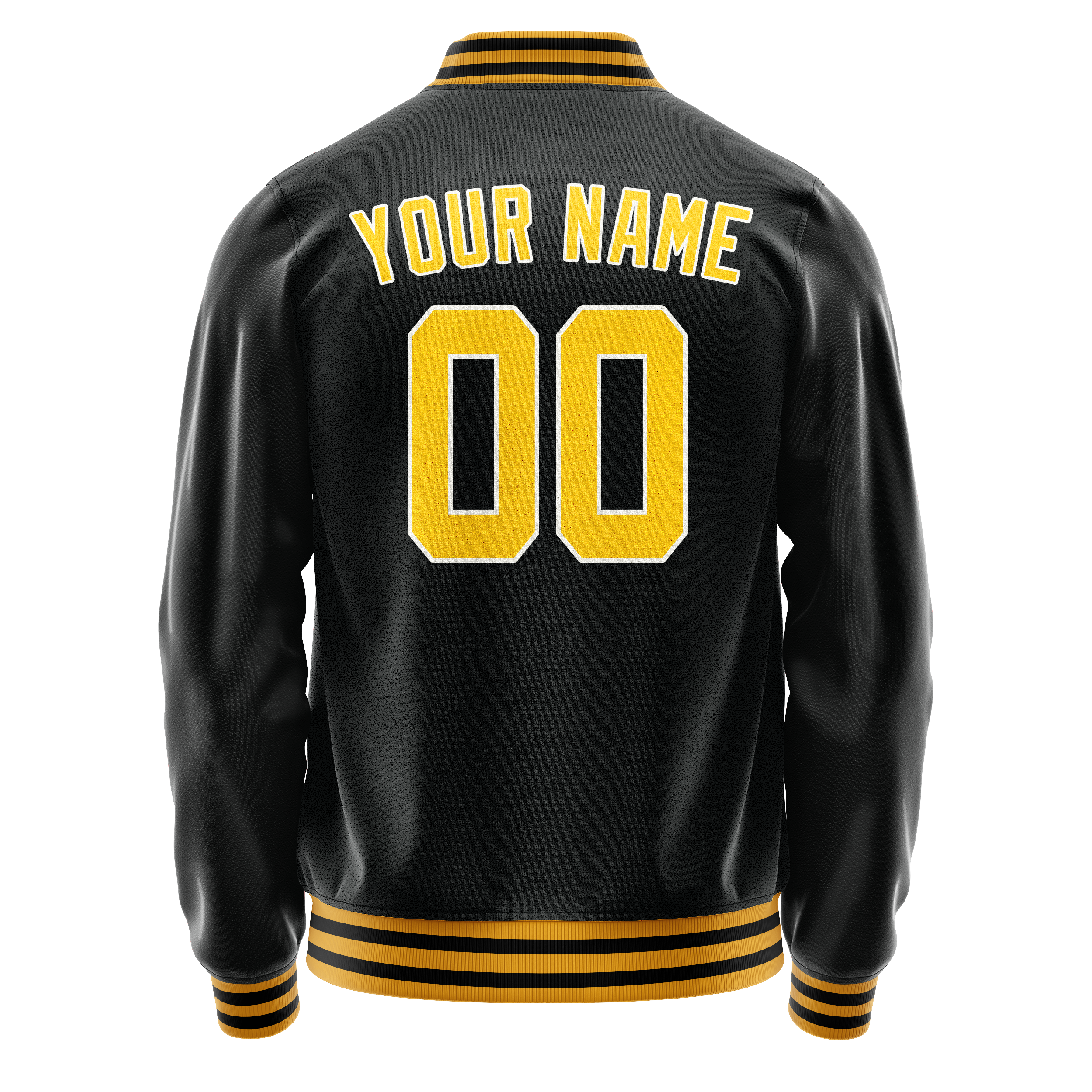 Custom Black Gold Solid Color Varsity Letterman Jacket JA02240617XF020