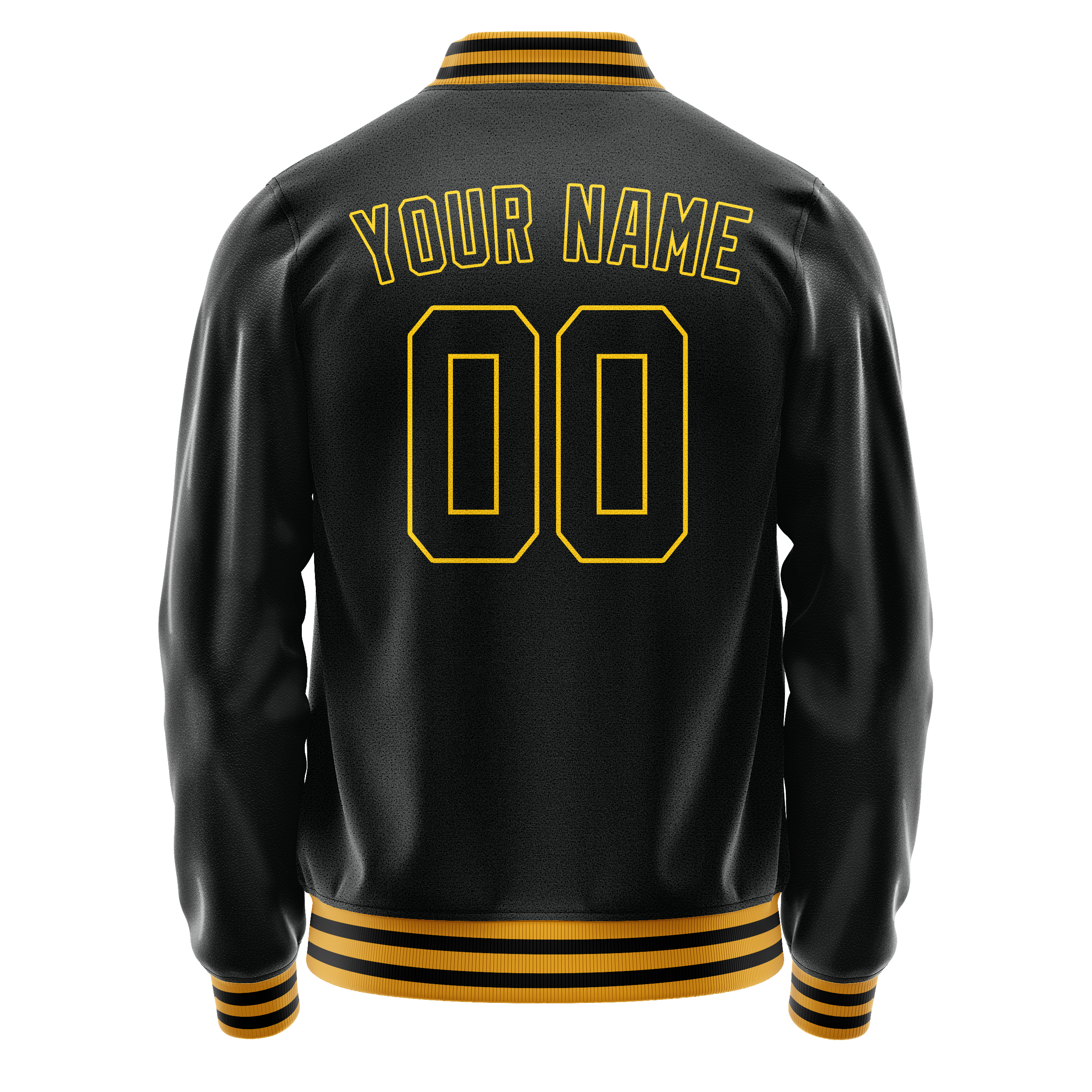 Custom Black Gold Solid Color Varsity Letterman Jacket