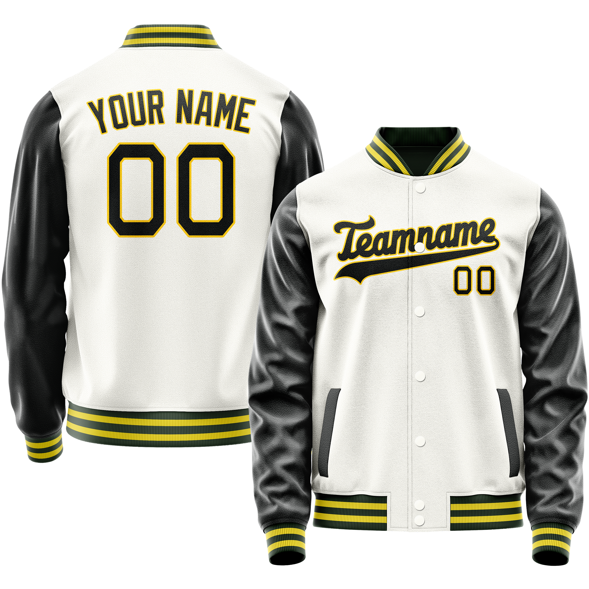 Custom White Black Solid Color Varsity Letterman Jacket JA02240617LH448