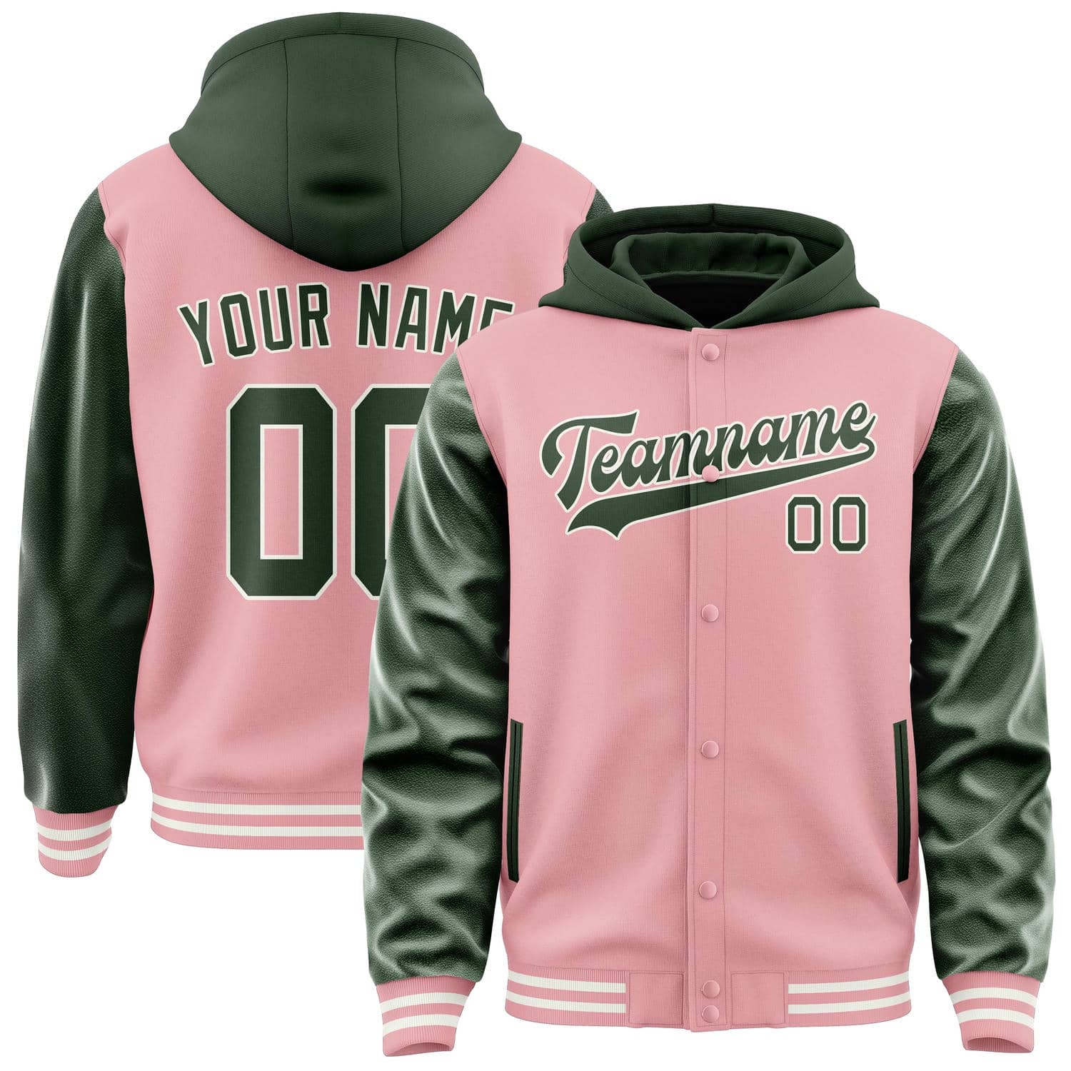Custom Light Pink Dark Green Jacket