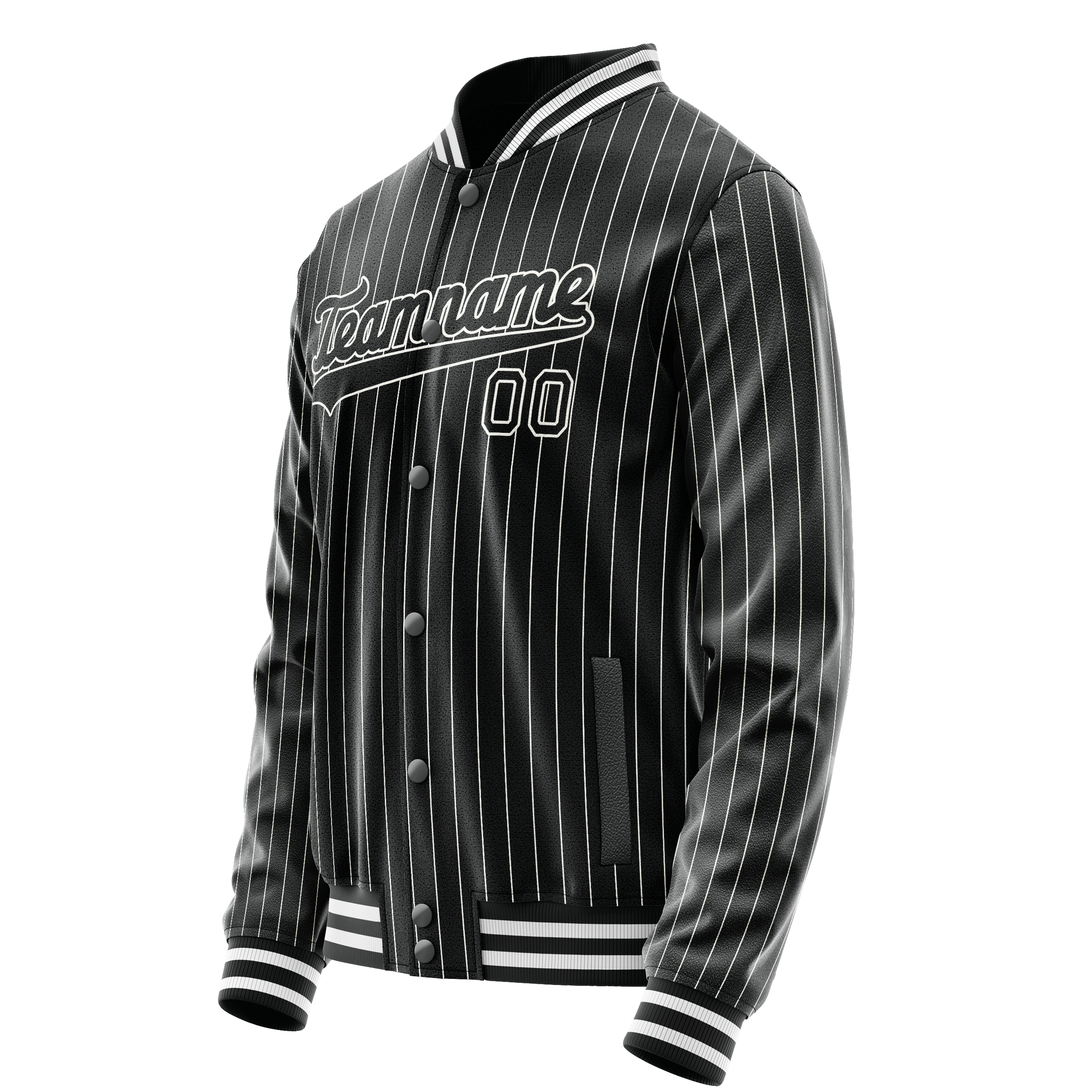 Custom Black White White Pinstripe Varsity Letterman Jacket JA02240617HF031