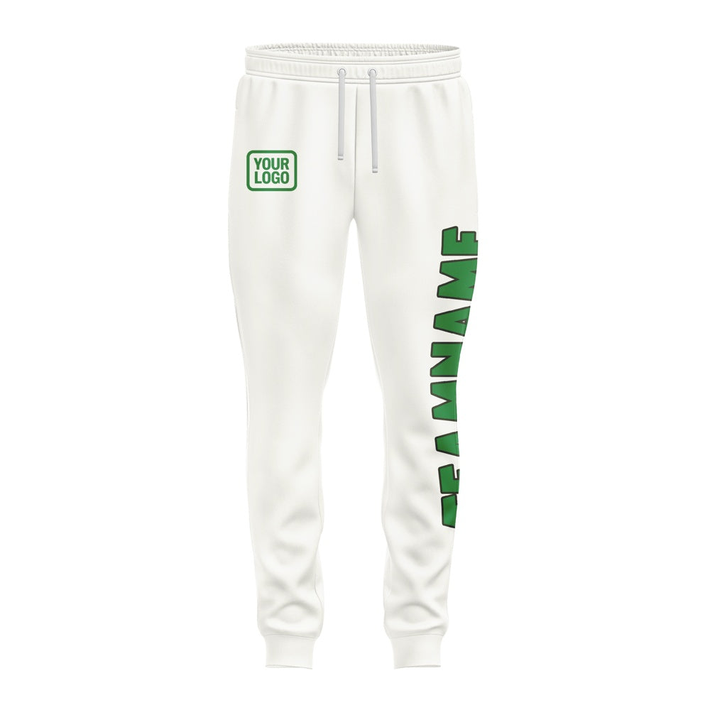 Custom White Emerald Green Pants