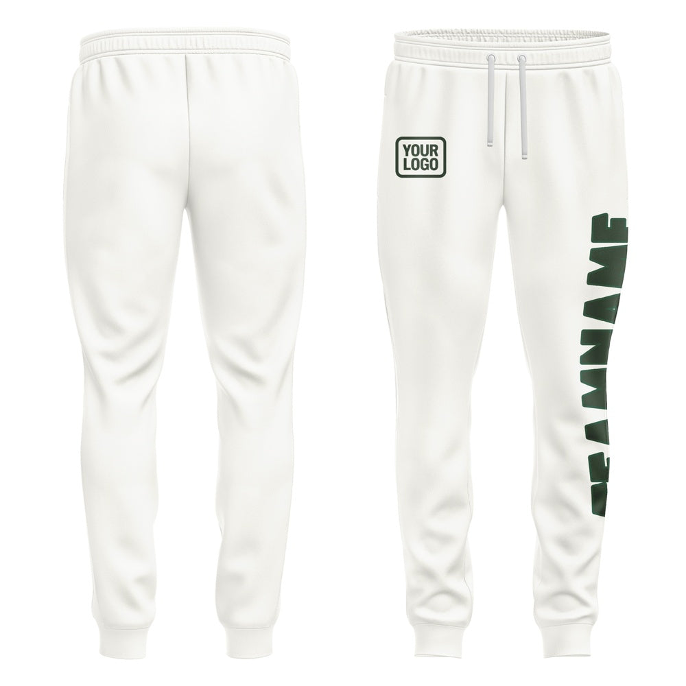 Custom White Dark Green Pants