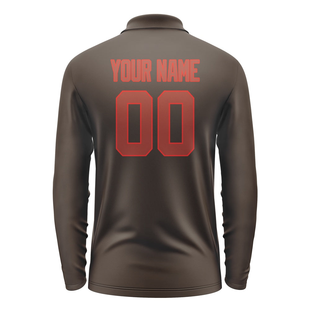 Custom Brown Coral Red Long Sleeve Polo Shirt