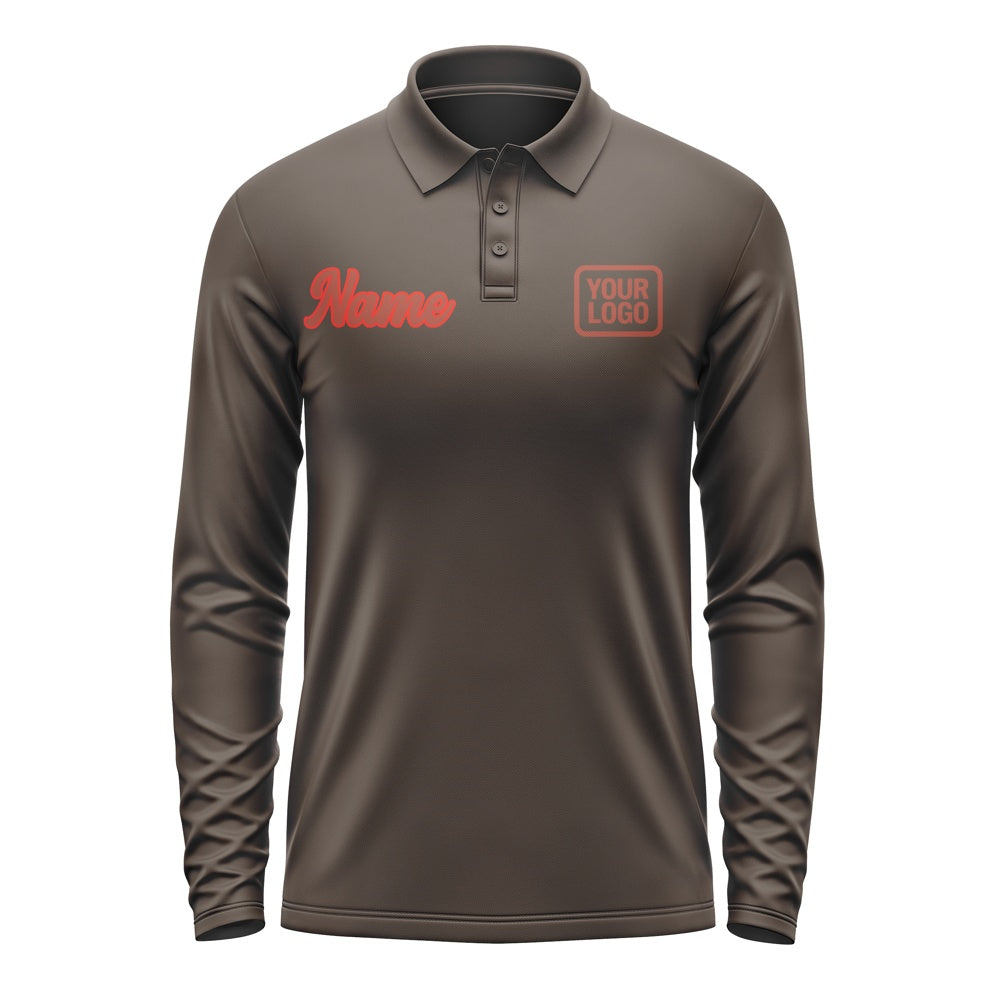 Custom Brown Coral Red Long Sleeve Polo Shirt