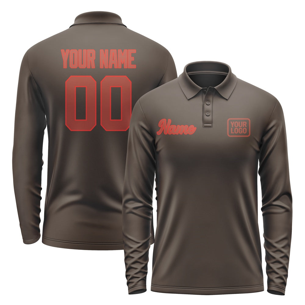 Custom Brown Coral Red Long Sleeve Polo Shirt