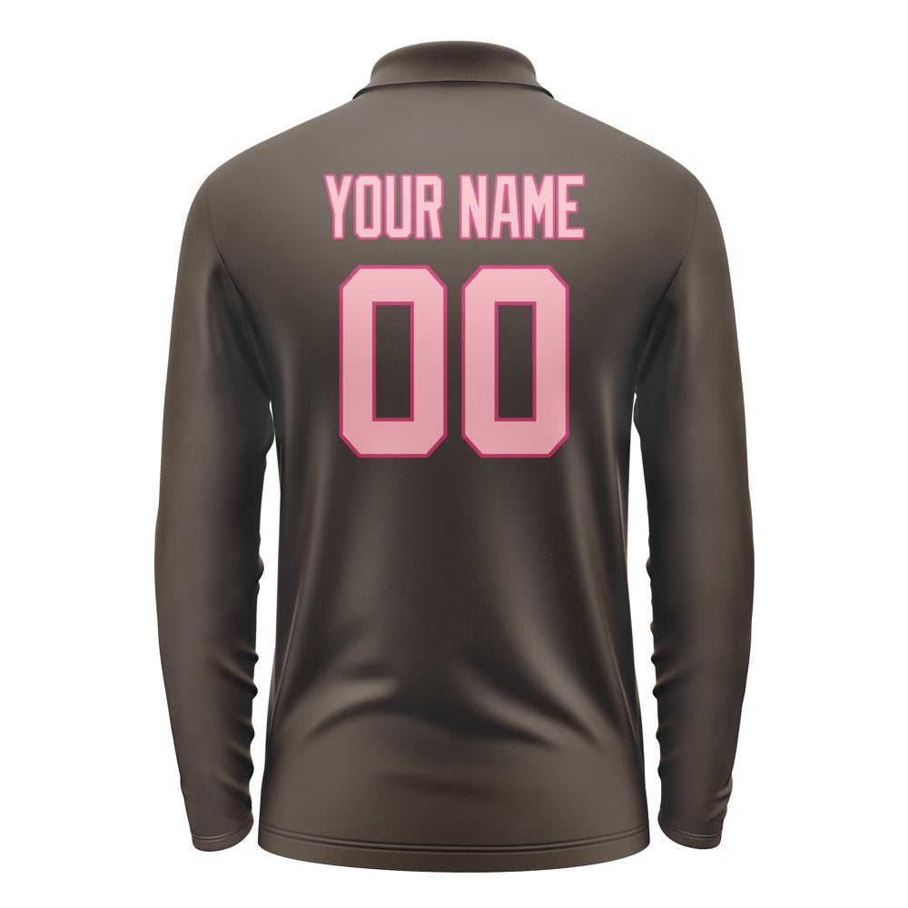 Custom Brown Light Pink Long Sleeve Polo Shirt